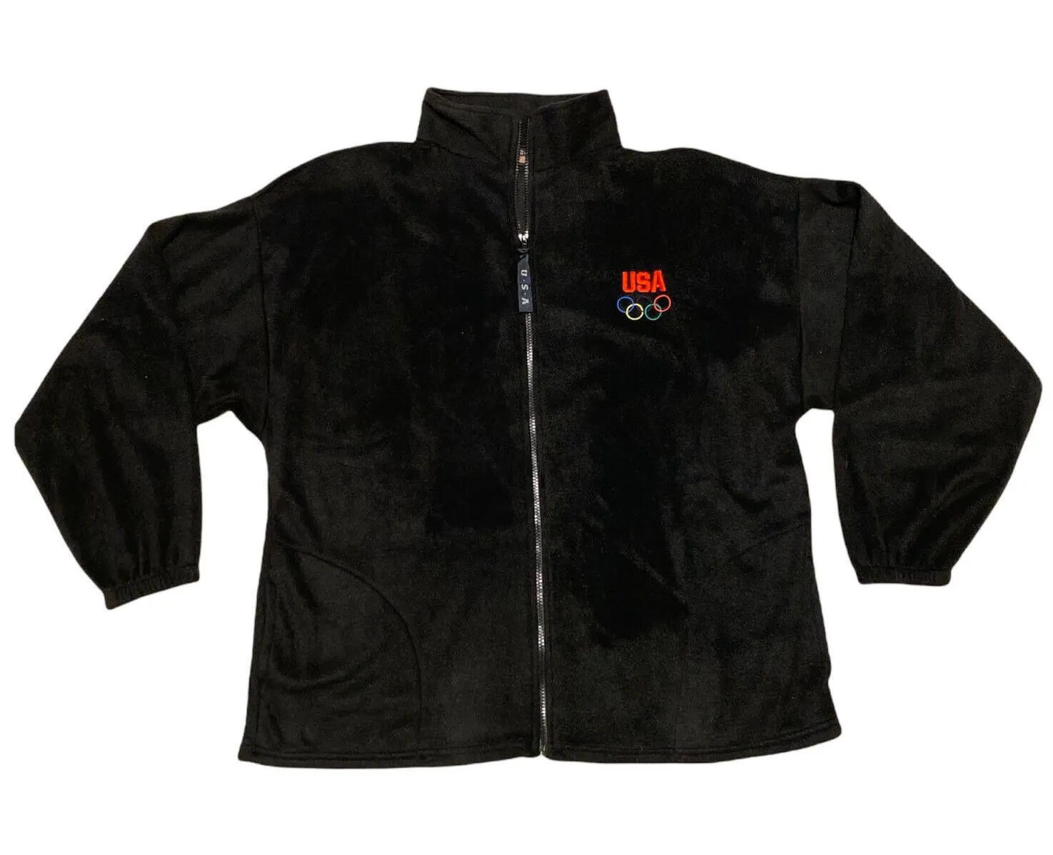 Product image for USA Olympics Full Zip Sweater Fleece, Black, Size XXL Made In USA
