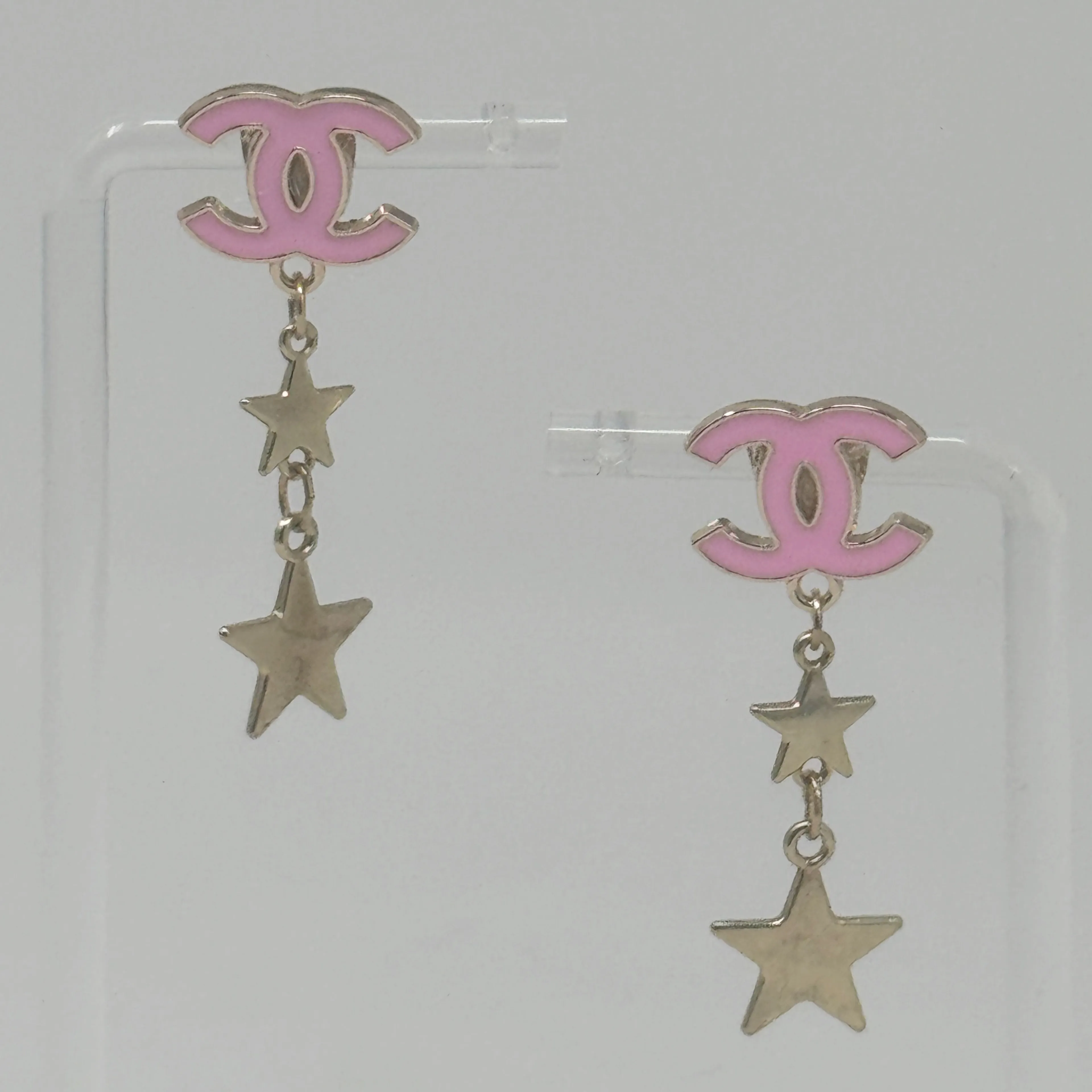 Product image for CHANEL Upcycled Pink & Gold Star Earrings