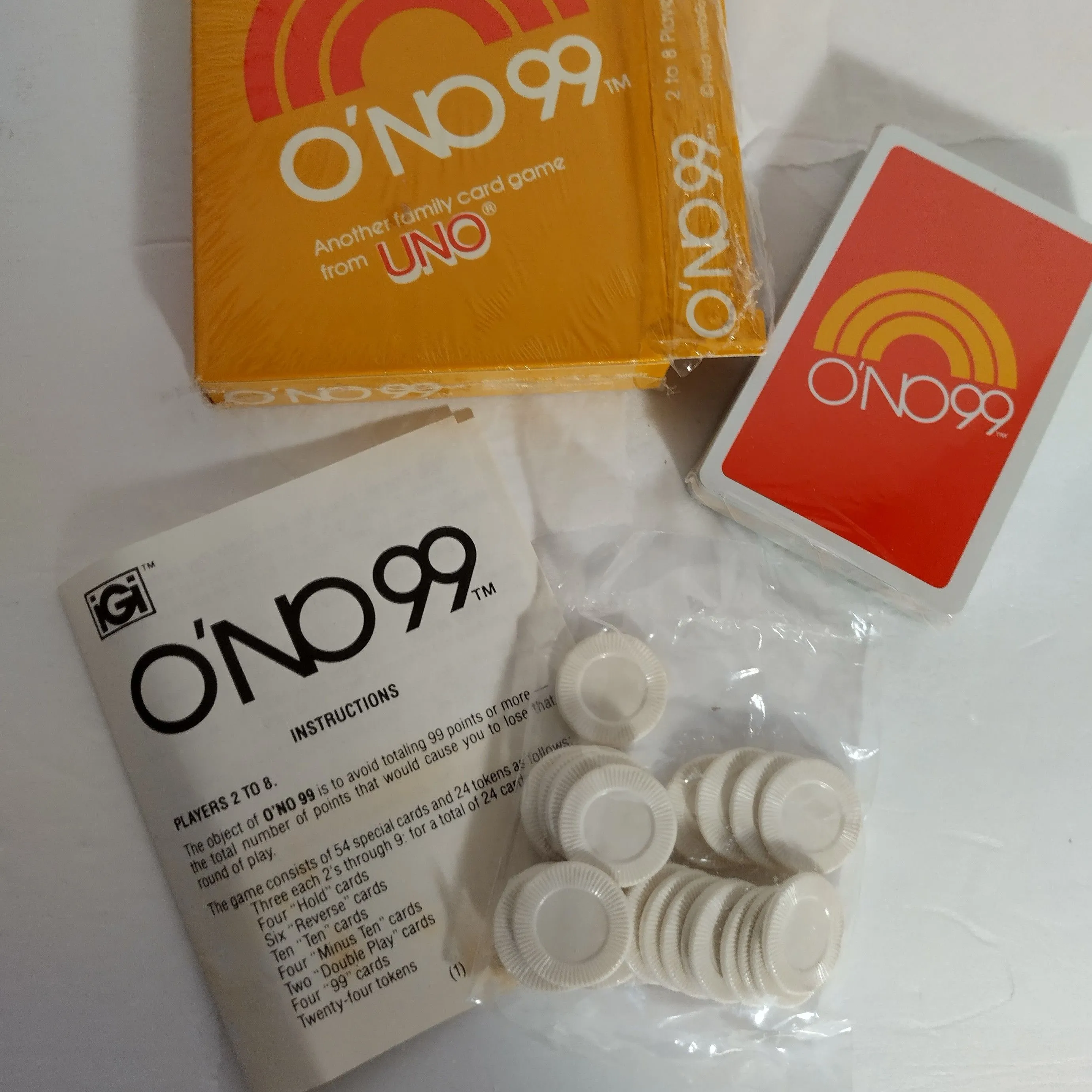 Product image for Vintage 1980 O'NO 99 Card Game - By Makers of UNO Complete w/Instructions Chips