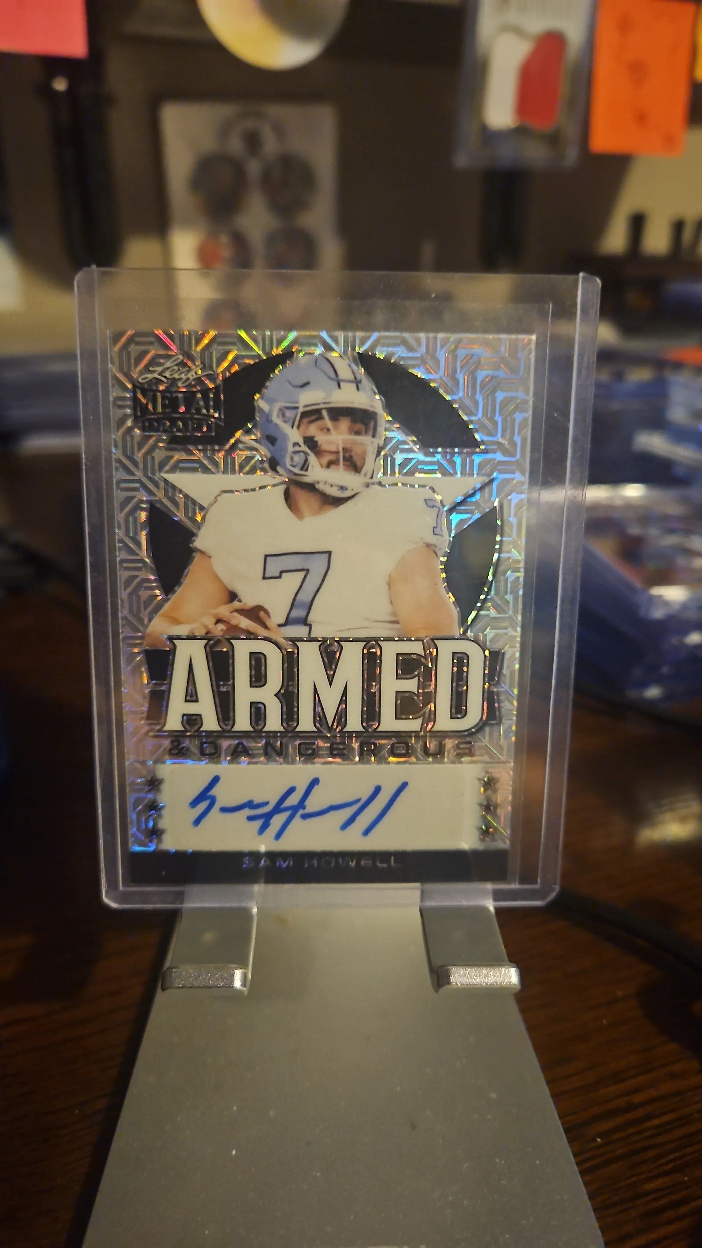 Product image for Sam Howell Rookie Auto #d 11/20...2022 Leaf Metal Armed & Dangerous..UNC Tar Heels...Commanders
