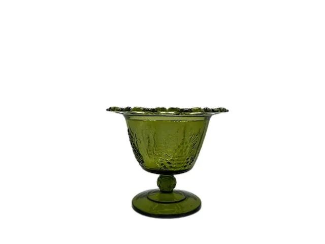 Product image for Vintage Indiana Glass, Colony Harvest Avocado Green, Compote Bowl Pedestal Base, Open Lace Edge at Top
