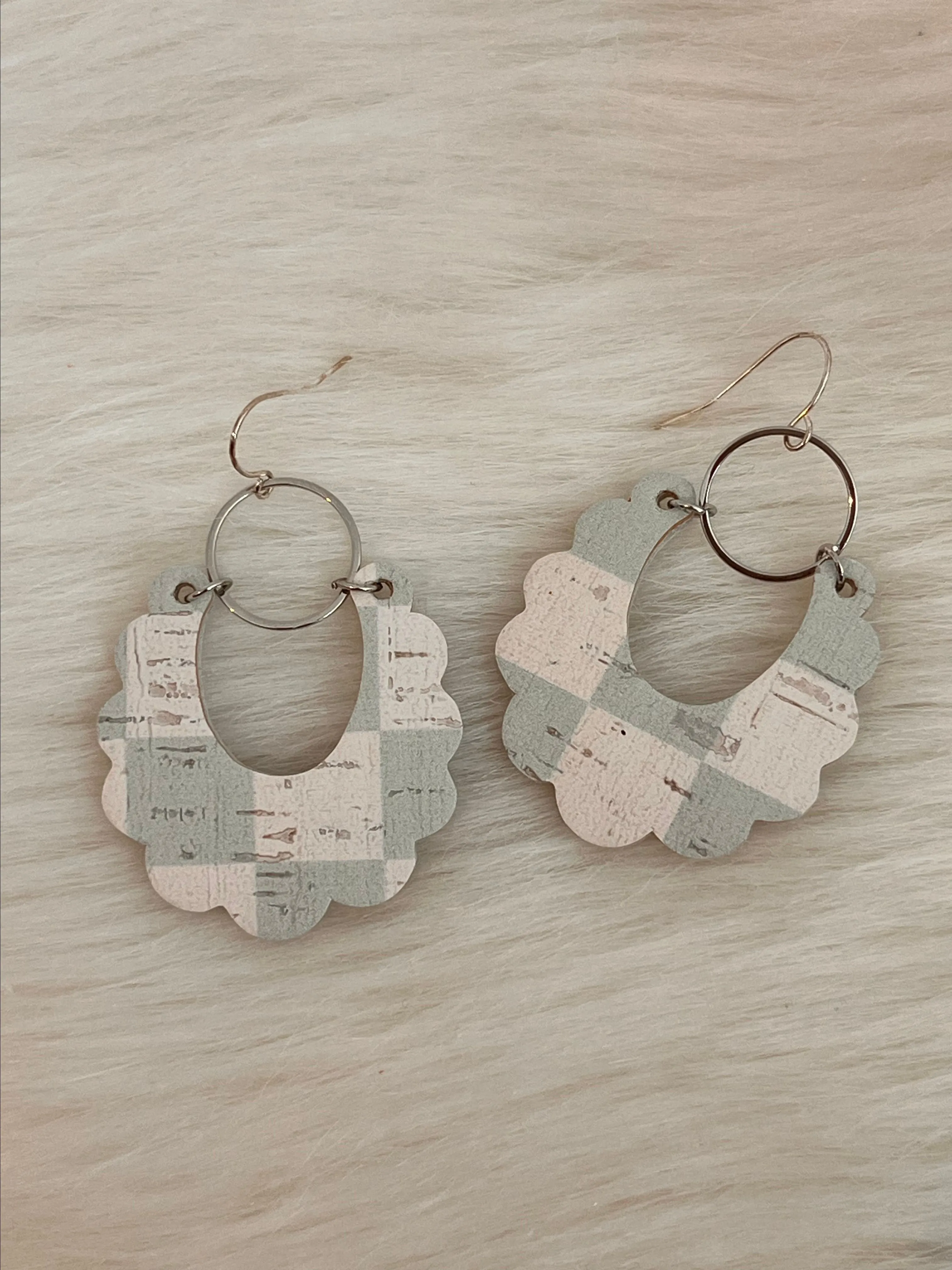 Product image for Baby blue and white checkered leather earrings