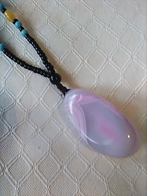 Product image for N705. Necklace Large Pink Agate With Black Blue & Yellow Beads New