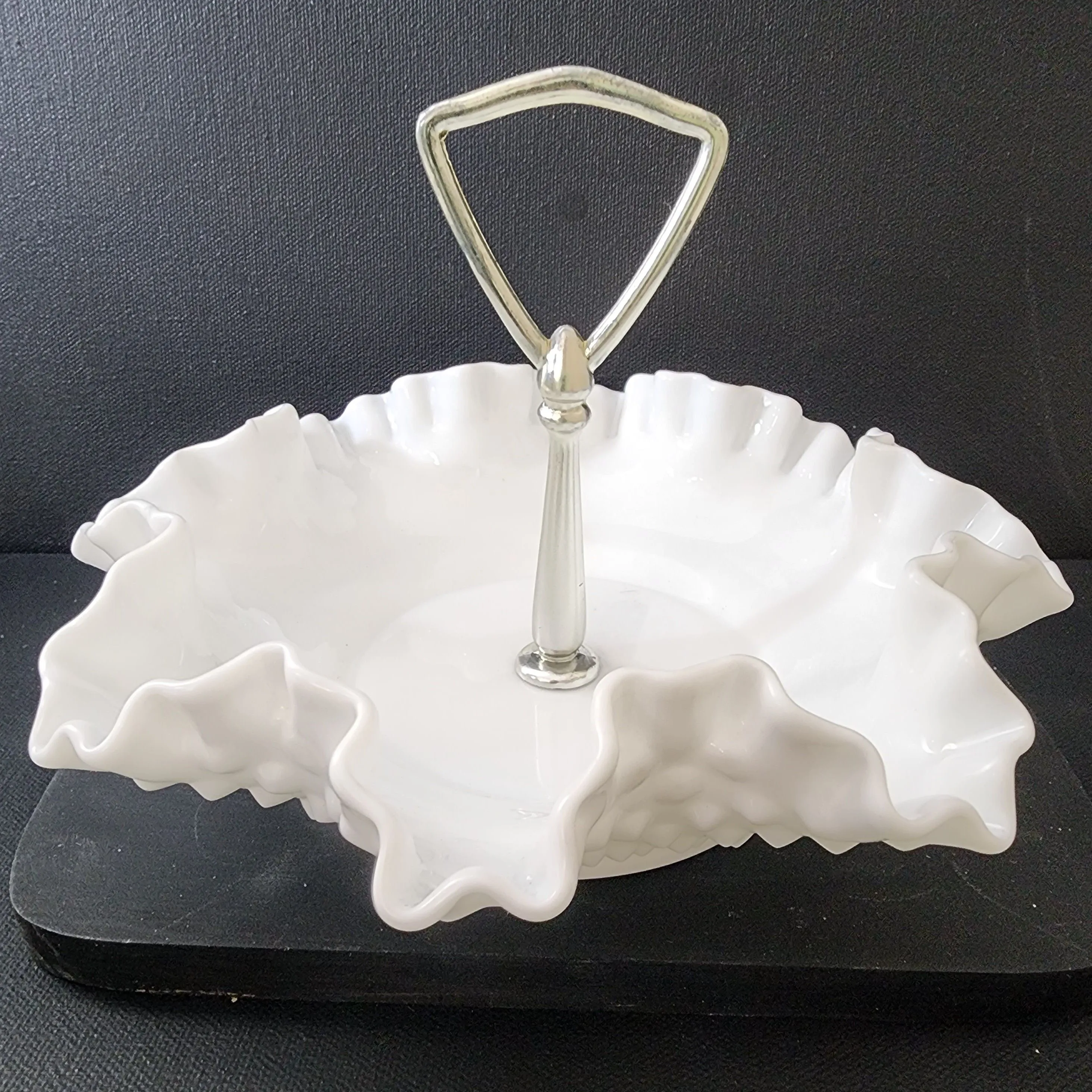 Product image for Vintage Fenton ruffled edge candy dish set, hobnail milk glass, nut dish set, vintage Easter decor