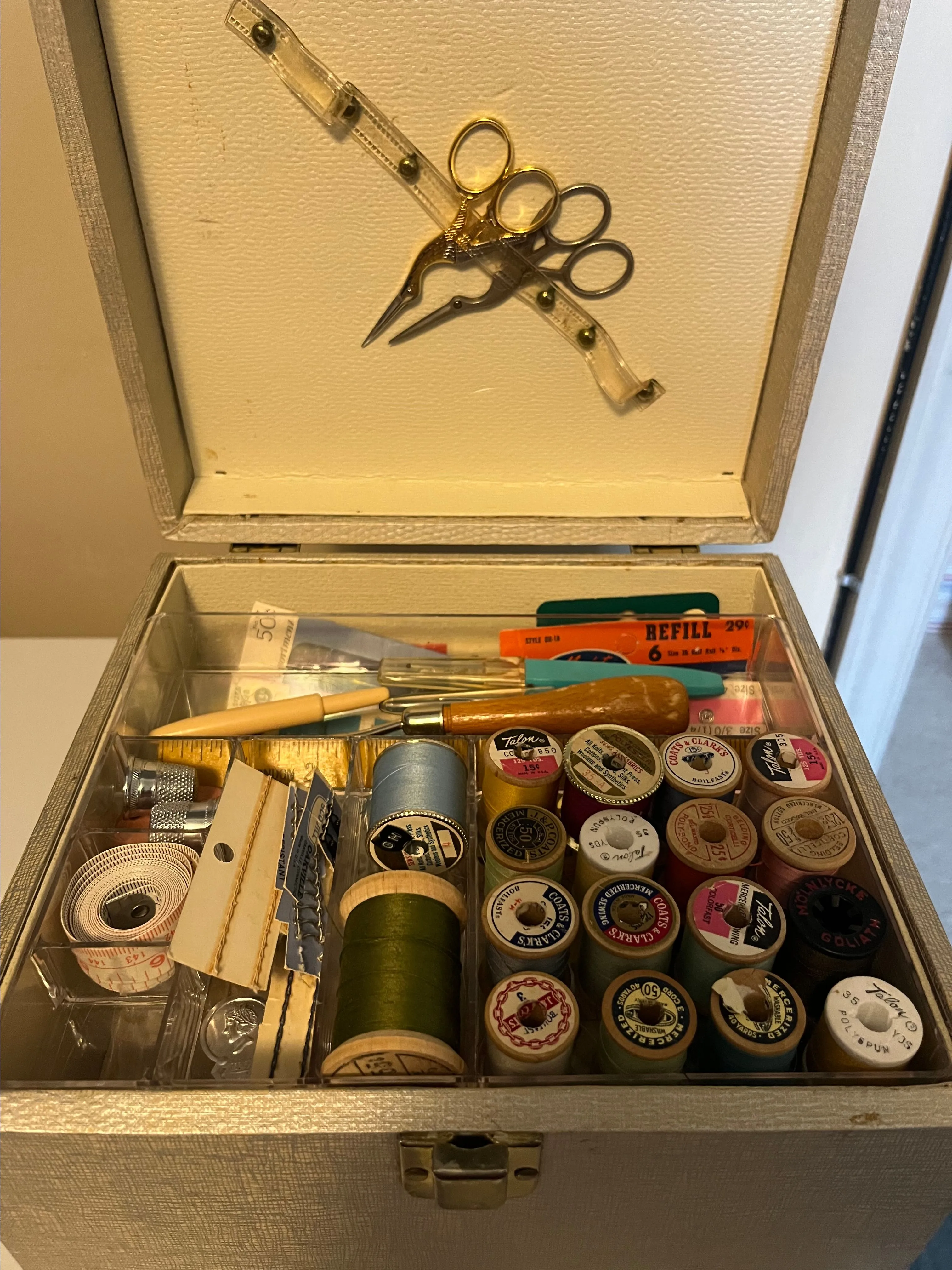 Product image for Vintage sewing box filled with sewing items (see Description And Pictures)
