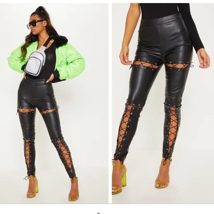 Product image for Pretty Little Things $70! Faux Leather Lace-Up Skinny Pants / 6