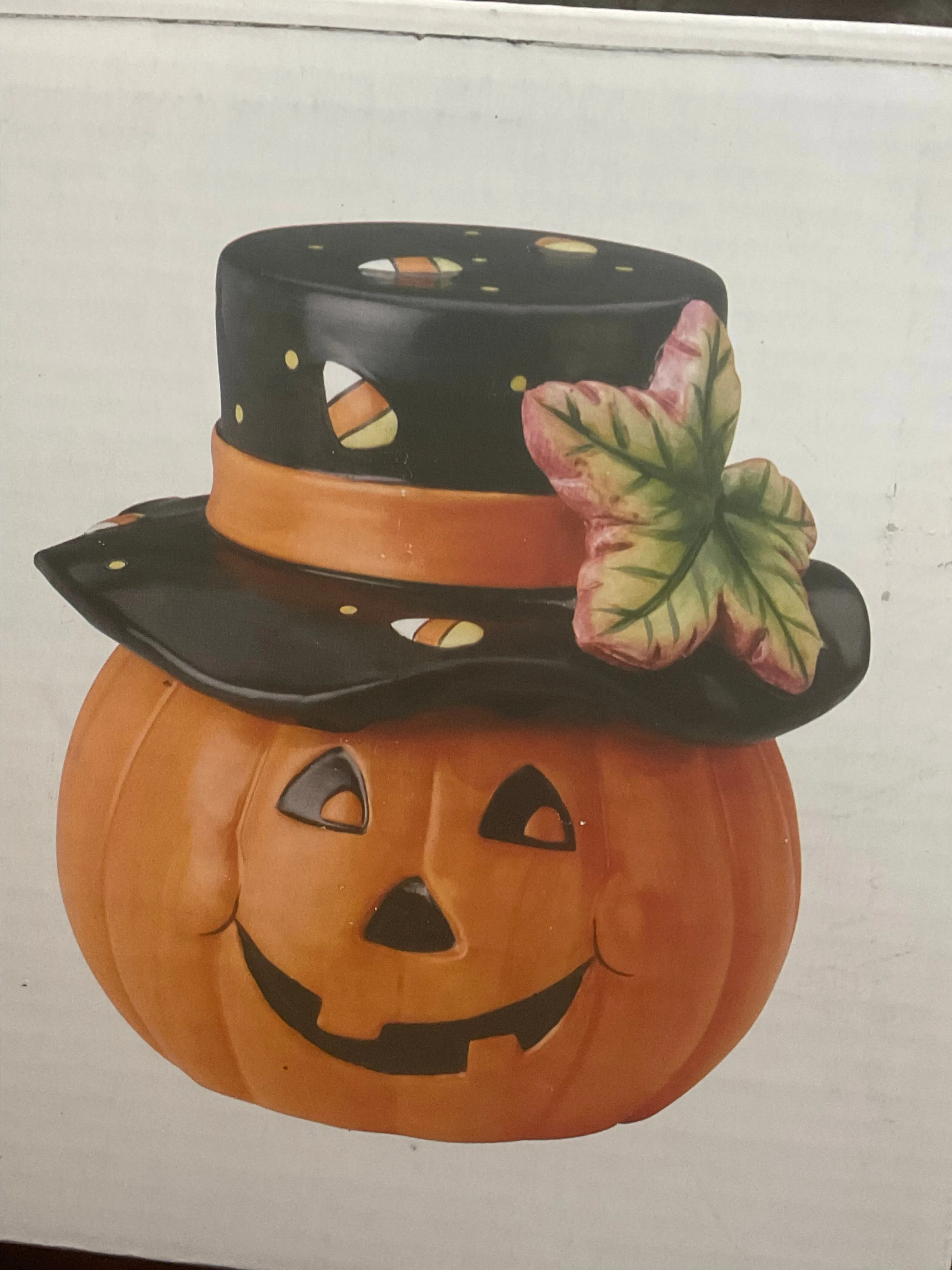 Product image for Pumpkin, ceramic beautiful painted top hat candle holder