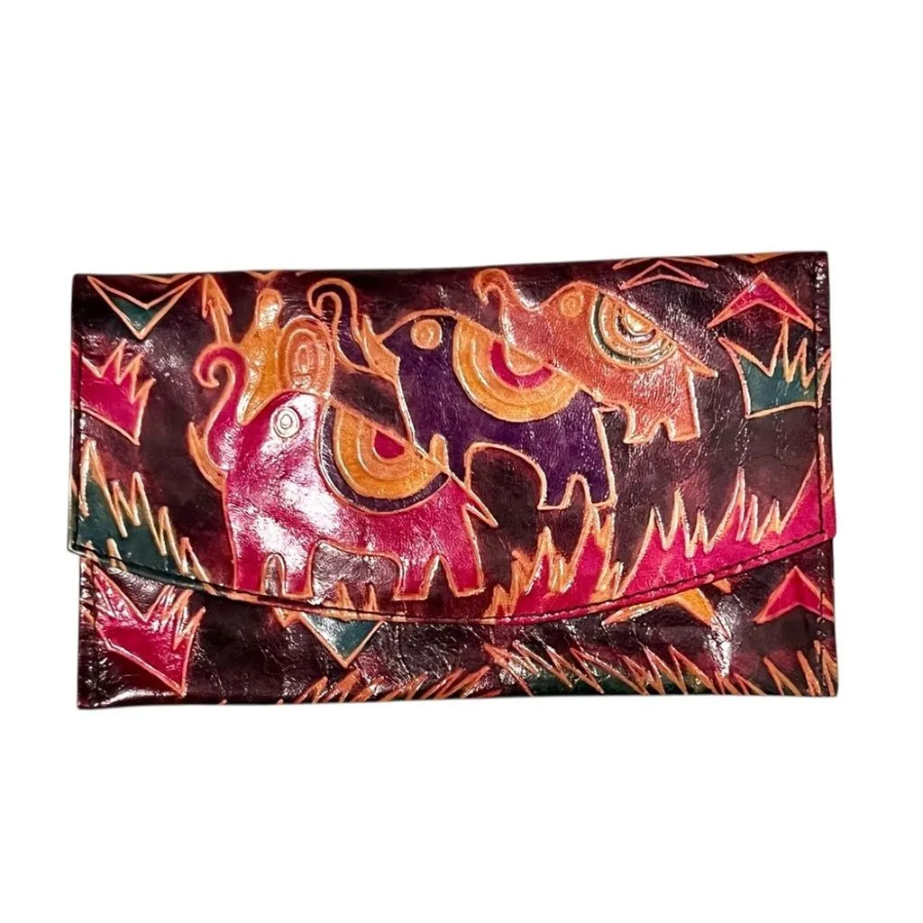 Product image for Vintage Leather Elephant Tooled Wallet/Clutch