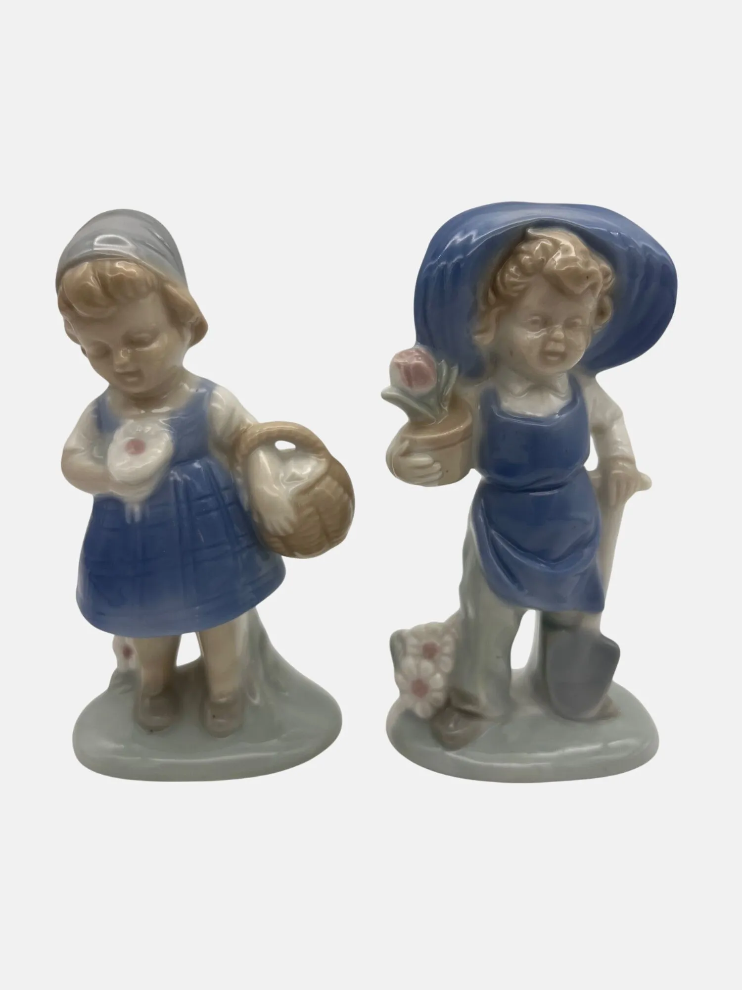 Product image for Vintage Lego Japan Boy & Girl Porcelain Figurines Set Garden Outfits Flowers 5"