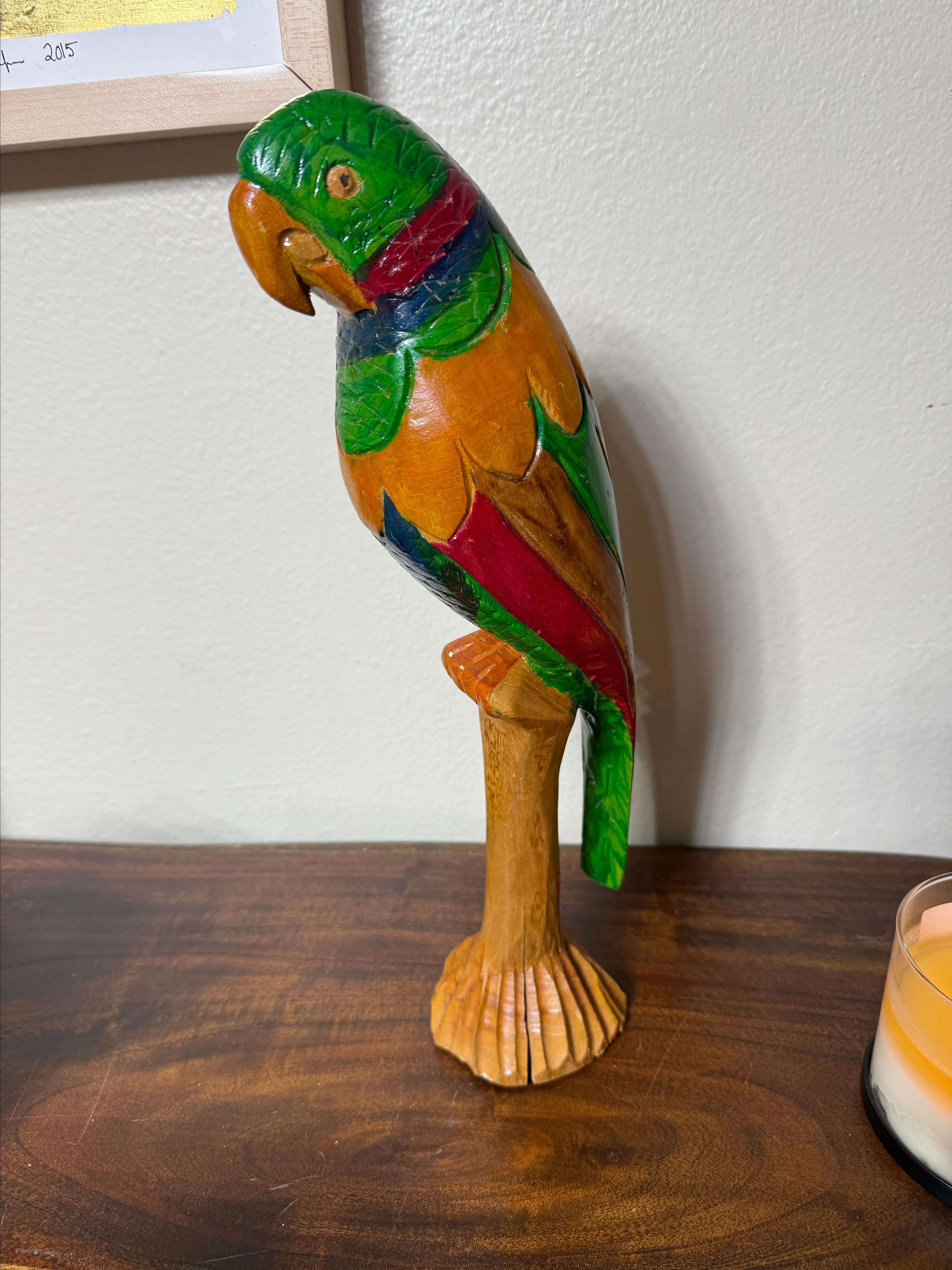 Product image for Wood Parrot Hand Carved & Painted Sculpture