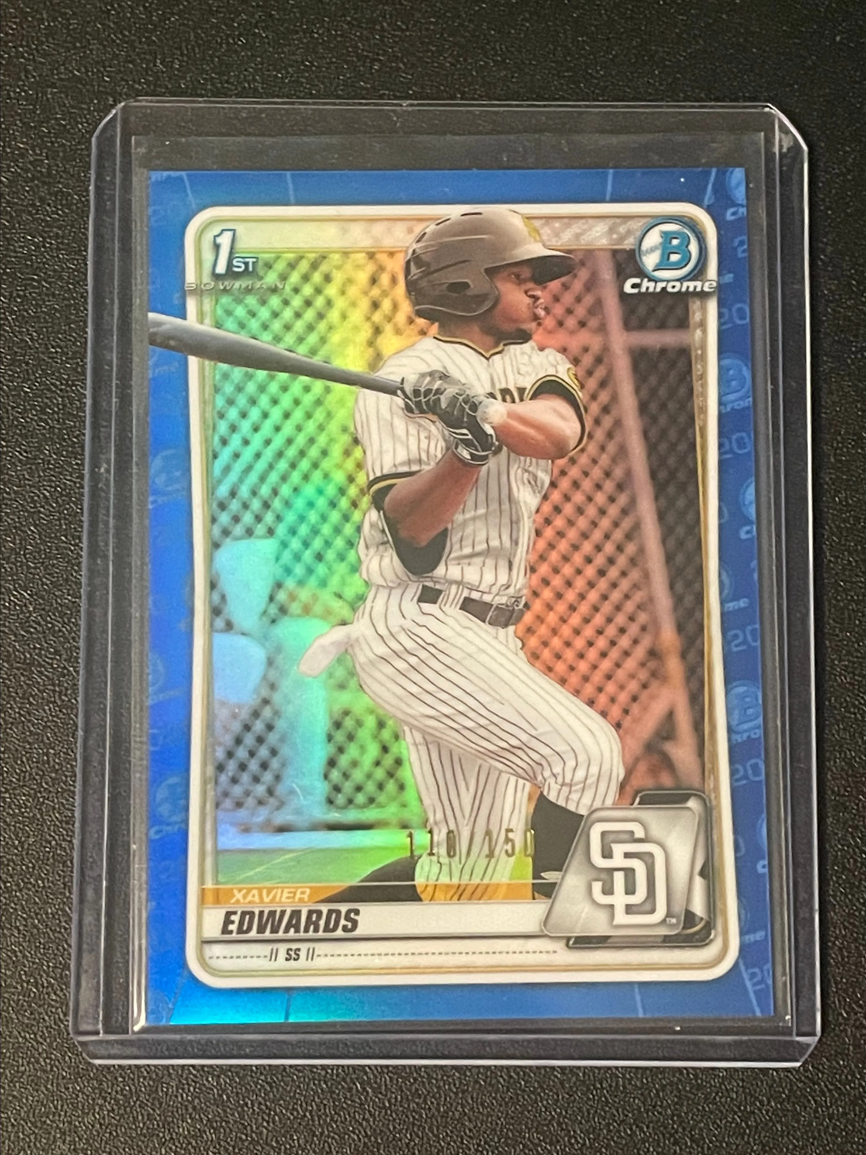 Product image for 2020 Bowman Chrome Blue Refractor Xavier Edwards #110/150 - San Diego Padres