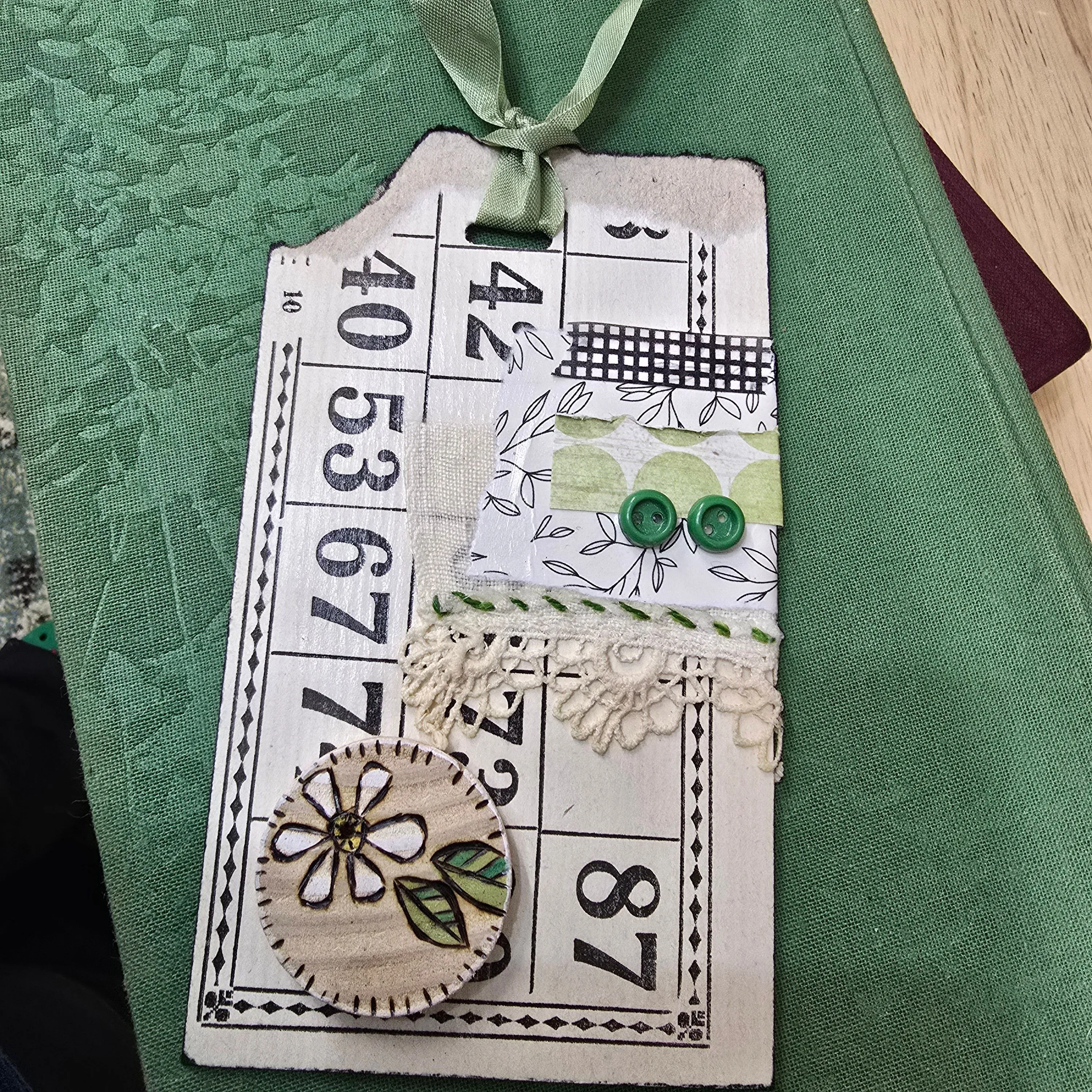 Product image for Large Altered Junk Journaling Tag with Wood Burned embellishment 