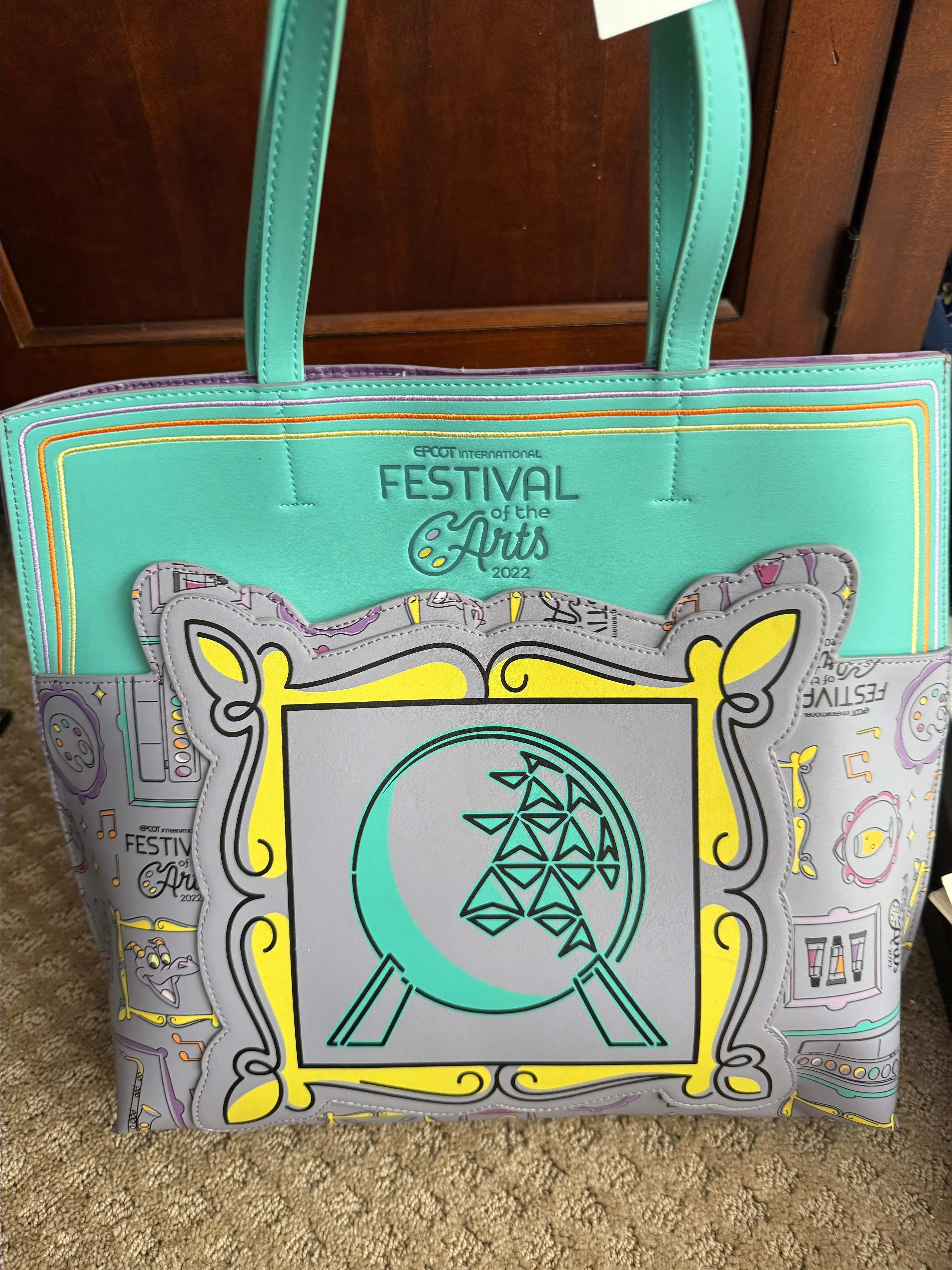 Product image for 2022 Disney Parks Epcot Festival Of The Arts Figment Portrait Loungefly Tote Bag