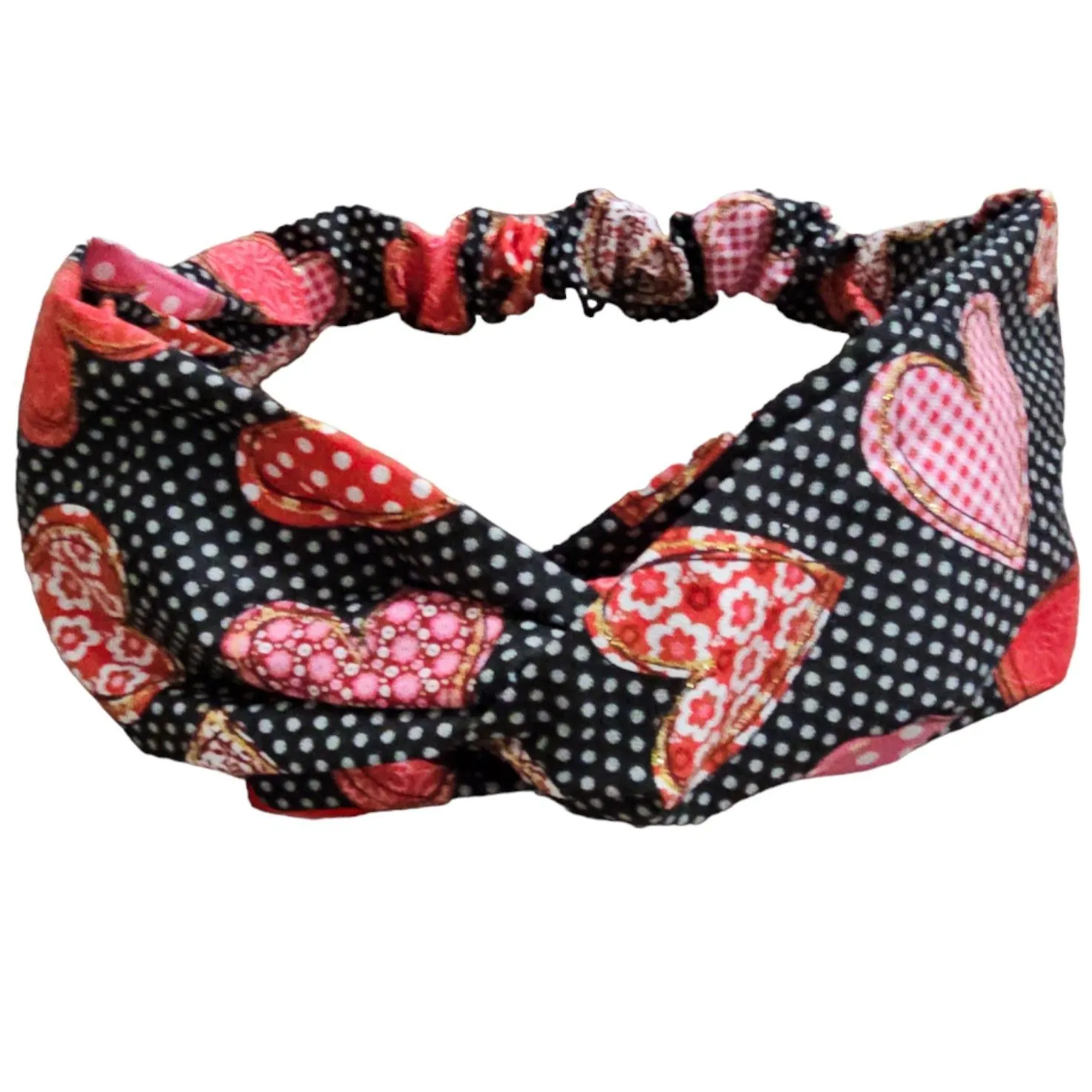 Product image for Valentines Day Hearts on Black Twist Top Headband