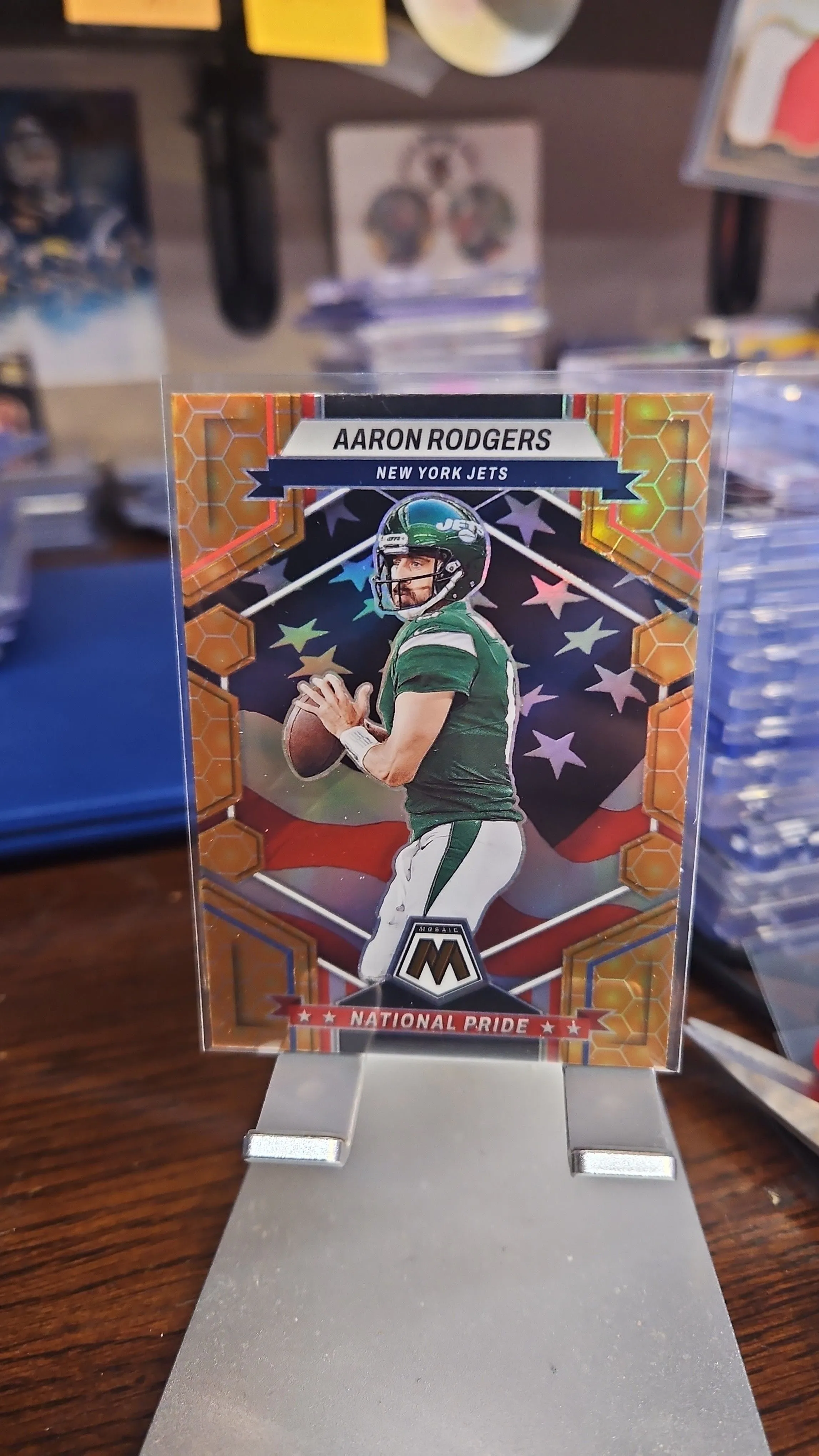 Product image for Aaron Rodgers SP...2023 Mosaic HONEYCOMB AMERICAN PRIDE...Jets