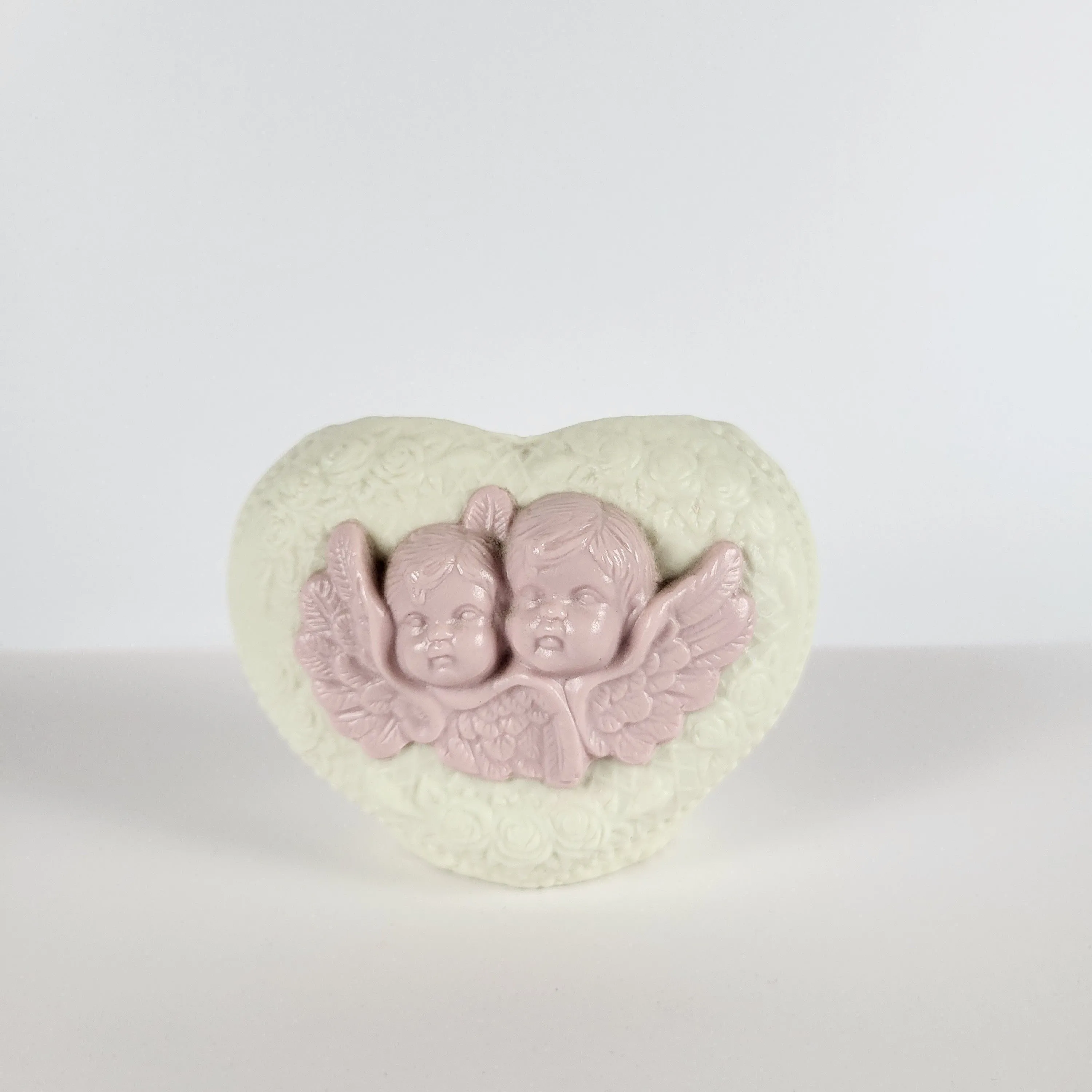Product image for #1189 Porcelain Bisque Heart Shaped Vase with Cherubs