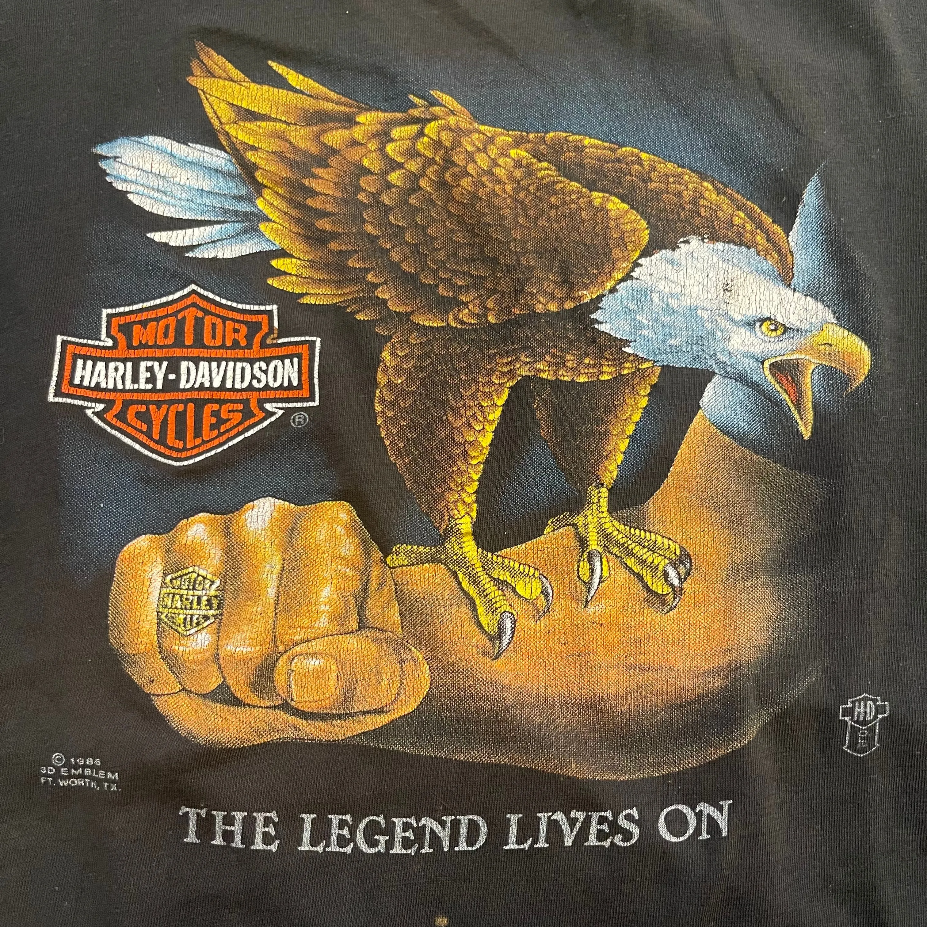 Product image for 80s 3D Emblem Harley Davidson Legend Lives GRAIL Eagle Biker - Large