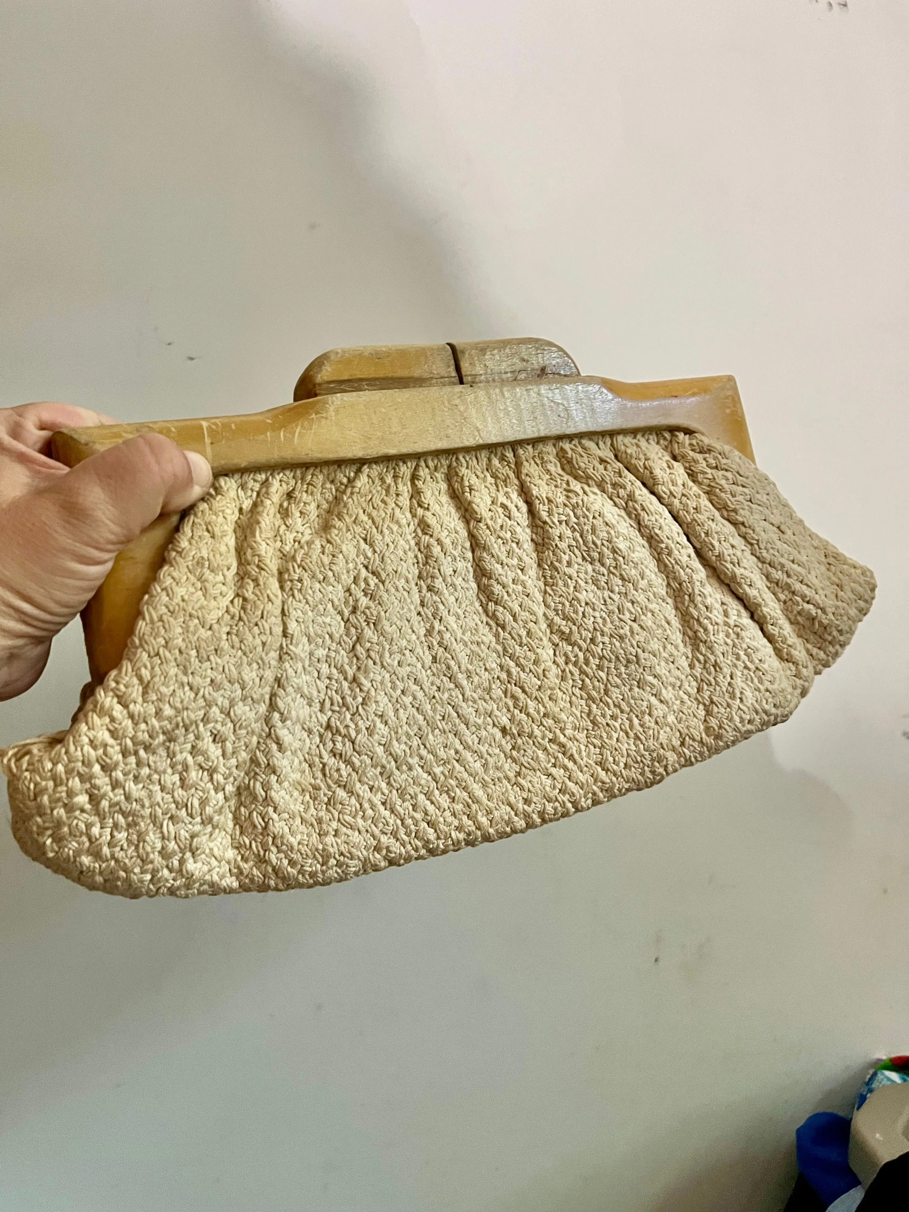 Product image for 063. 1940s wooden & woven clutch