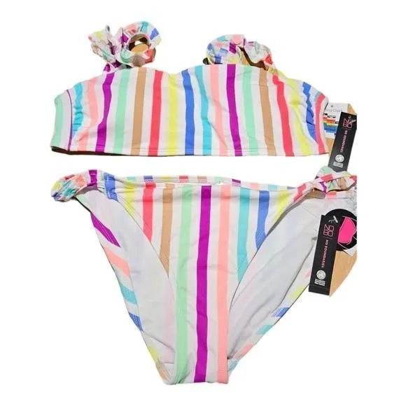 Product image for No Boundaries Junior's Ribbed Ruffle Strap Bandeau Bikini Swimsuit Sz. XL Junior