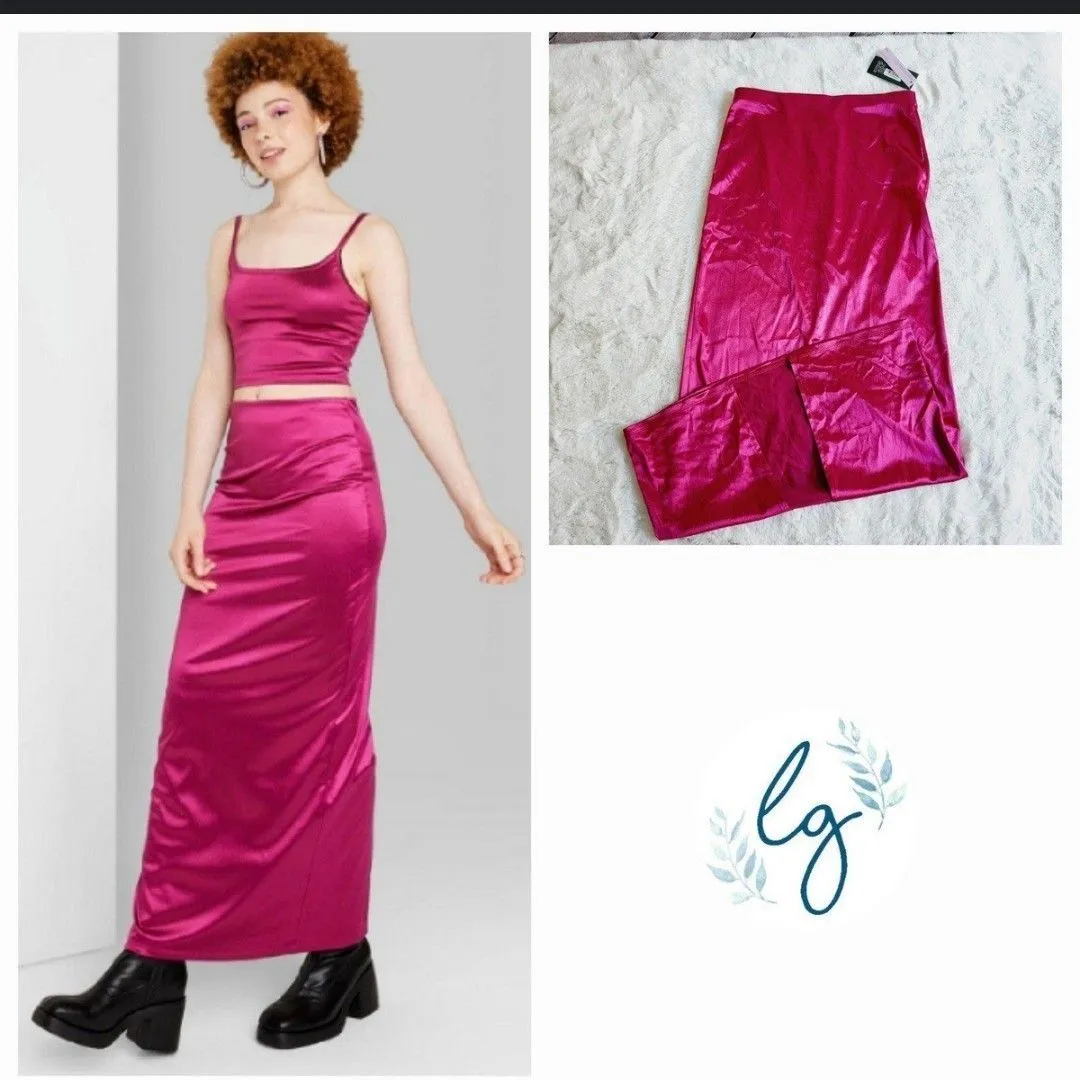 Product image for 19. Wild Fable High Rise Shine Knit Skirt with back Slit magenta 