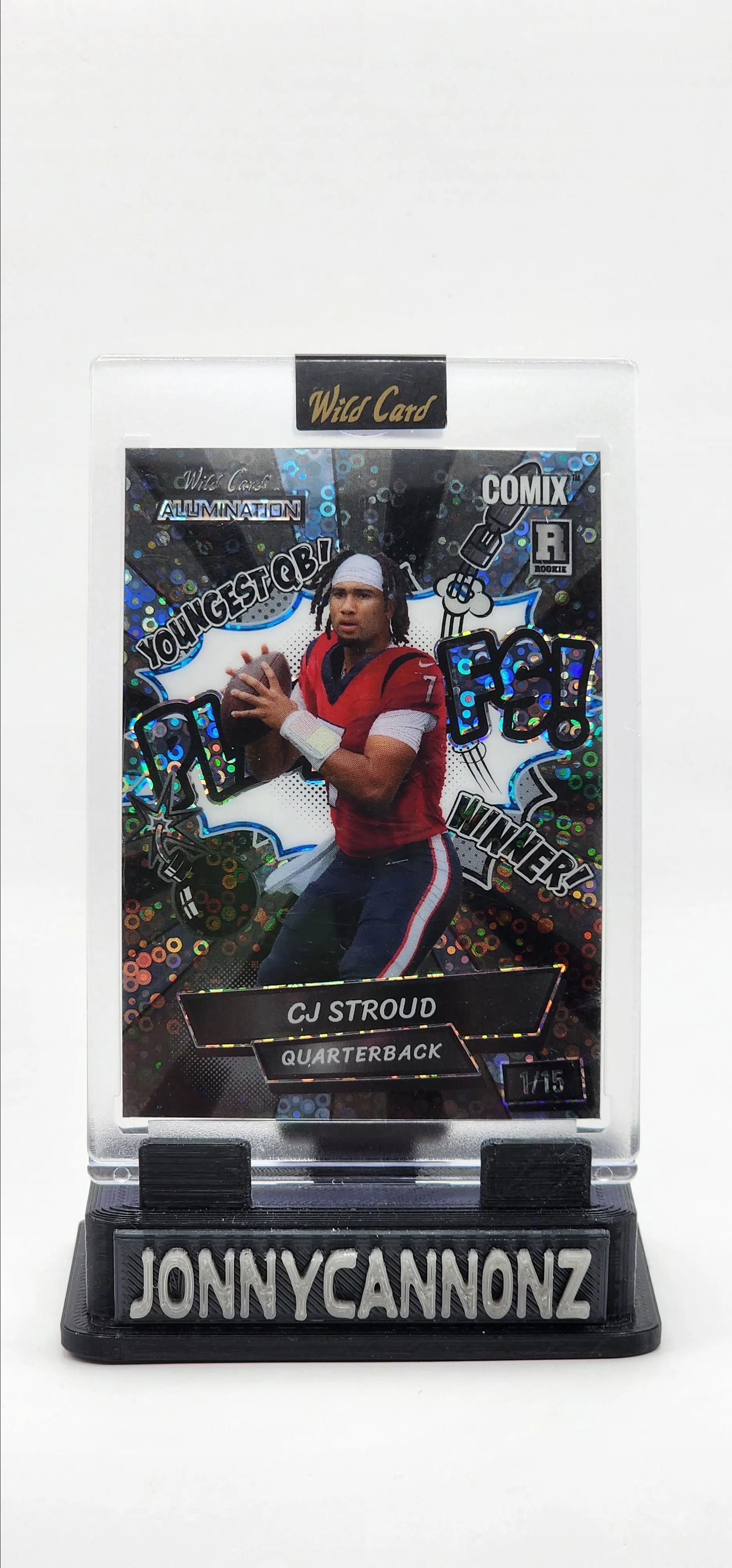 Product image for 2023 Wild Card Comix CJ Stroud RC Youngest QB Black Disco 1/15