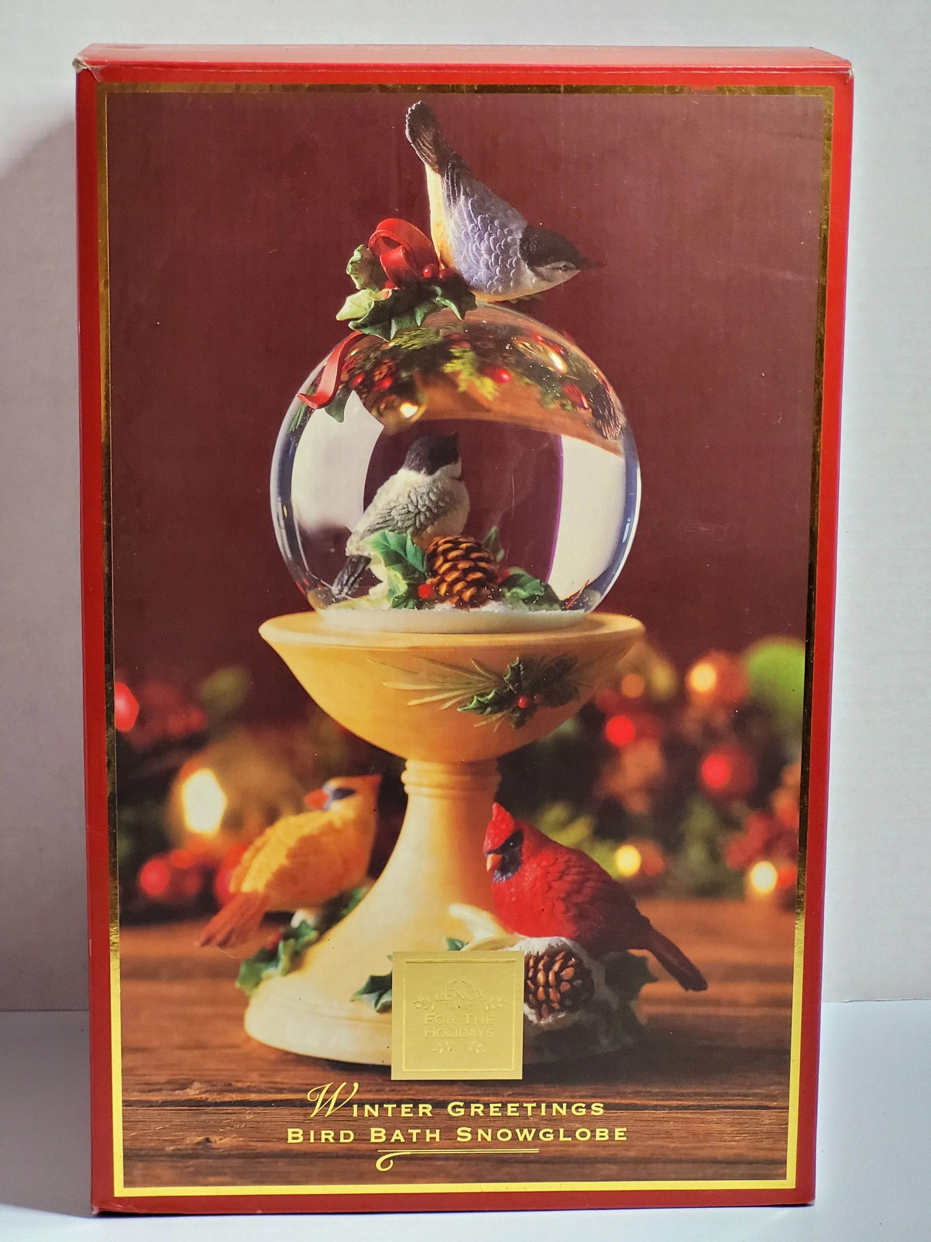 Product image for Vintage LENOX Winter Greetings Bird Bath Snow Globe Original Box W/Certificate. The box has damage, 
