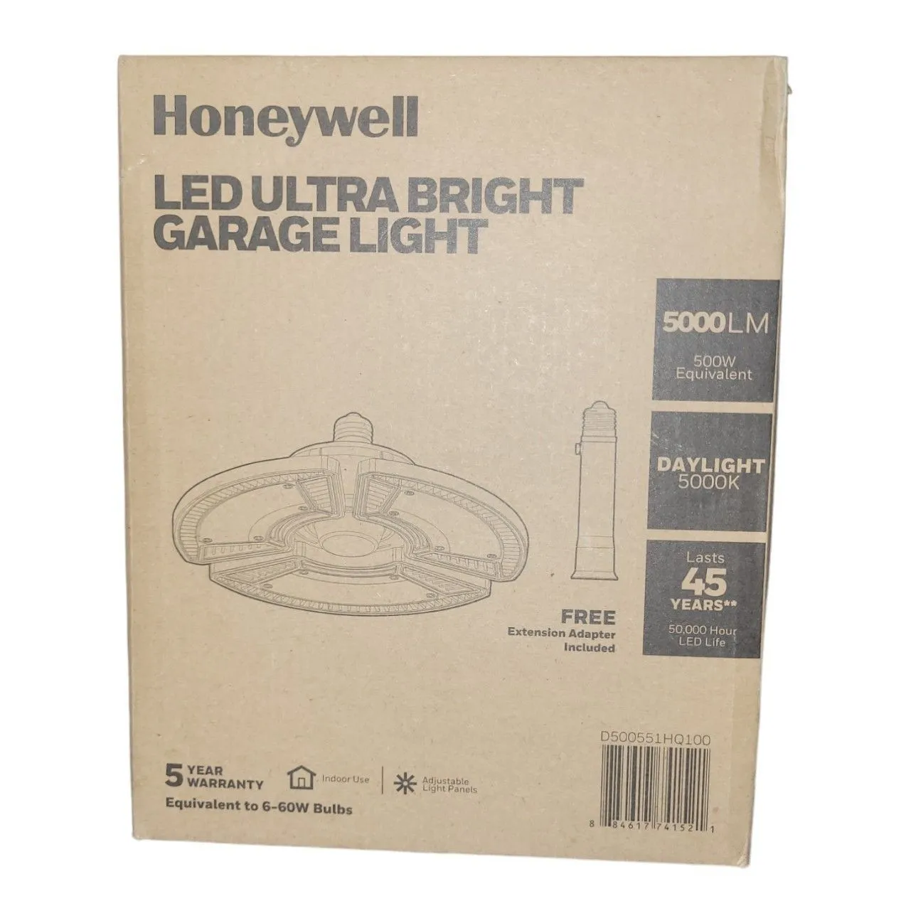 Product image for Honeywell LED Ultra Bright 5000LM Garage Light +Free Extension Adapter Included