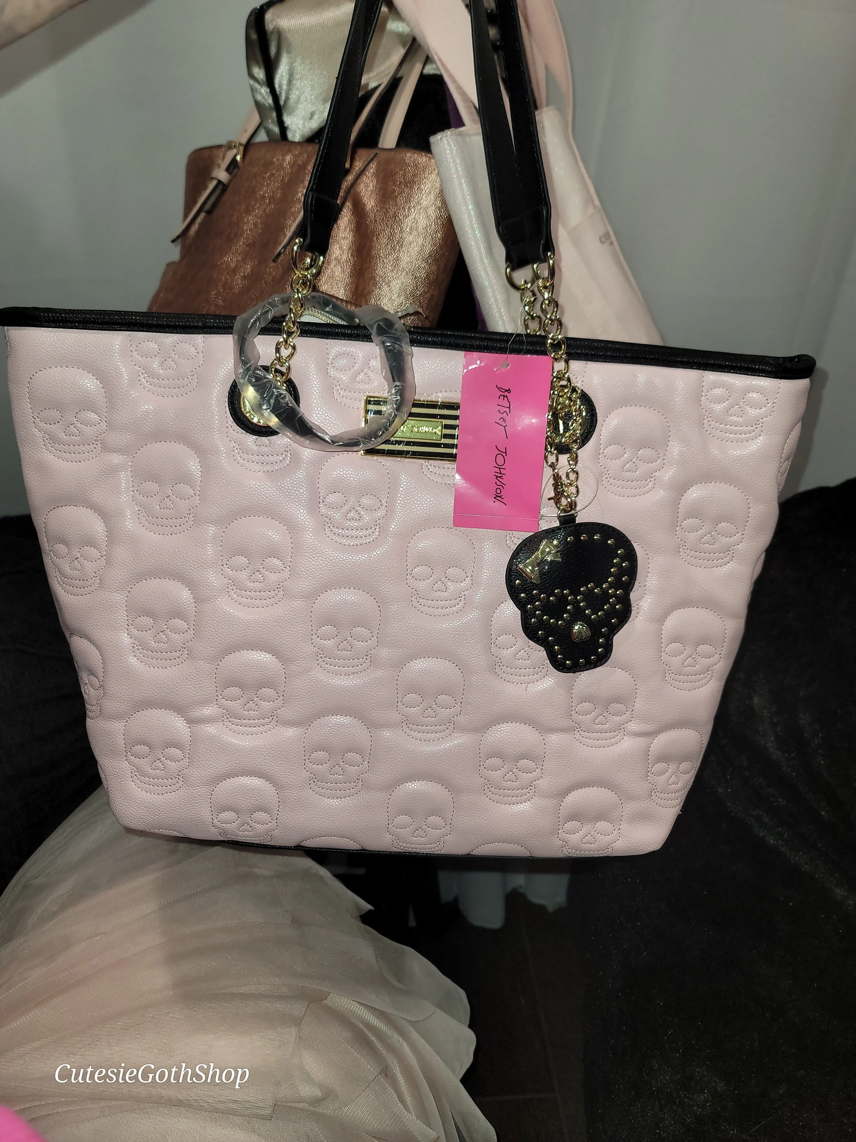 Product image for Betsy Johnson Baby Pink Skulls Shoulder Bag - NWT