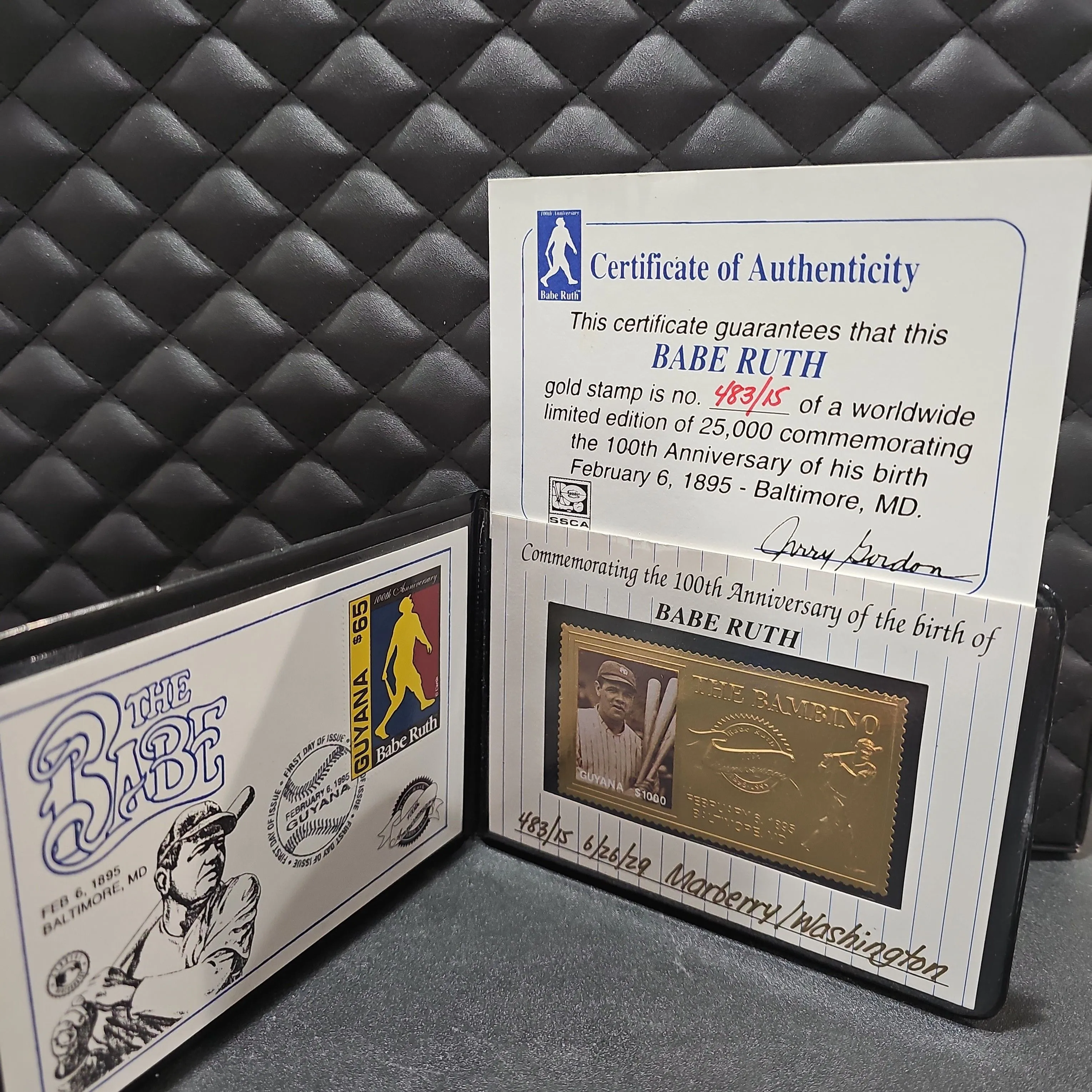 Product image for BABE RUTH 100th ANNIVERSARY 1995 GUYANA 23K GOLD STAMP BOOK COA NEW YORK YANKEES