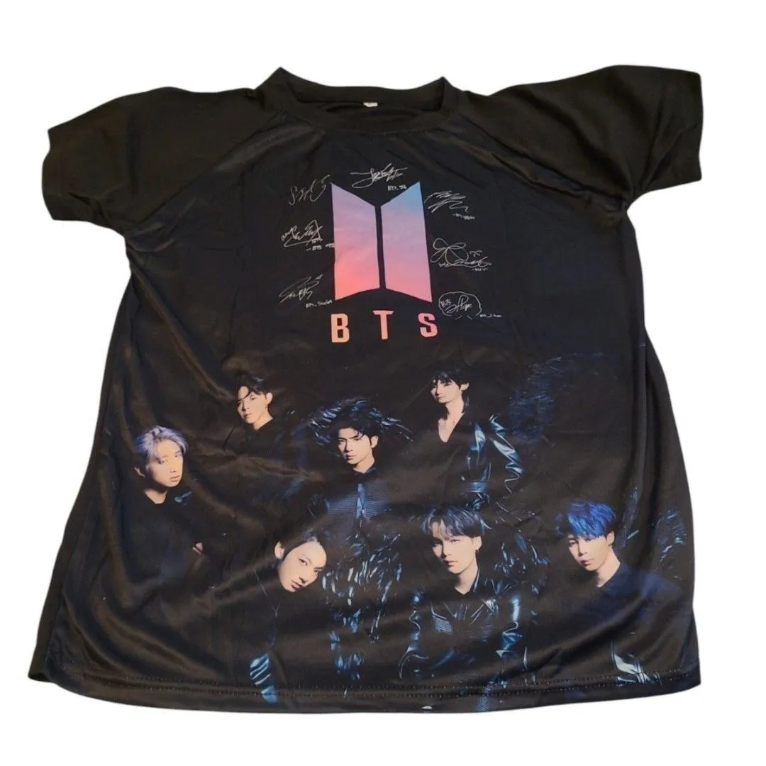 Product image for BTS Signature Black Printed Band Tee Size Large Short Sleeve Graphic Tee NWOT
