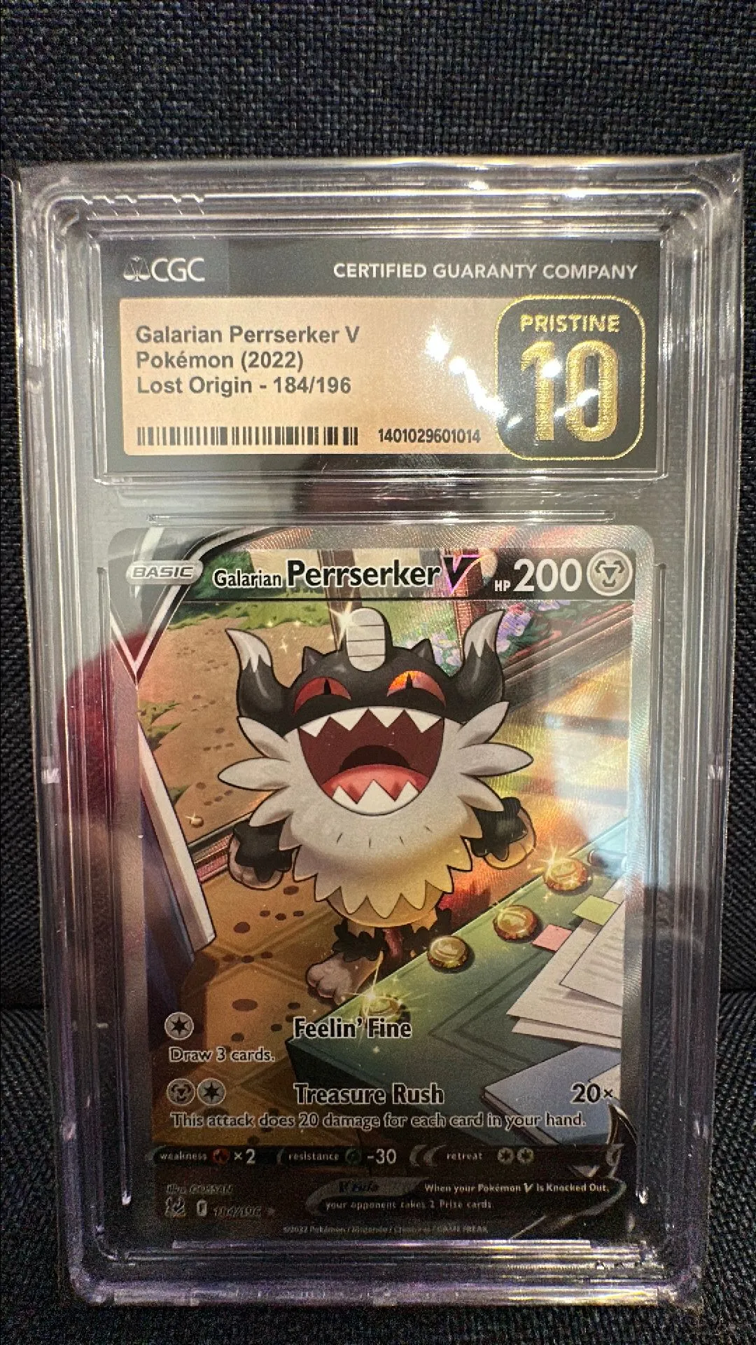Product image for Galarian Perrserker V (Alternate Art) #184/196 - 2022 Lost Origin - CGC Pristine 10