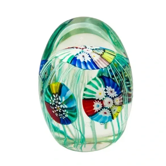 Product image for Vintage Murano Art Glass Millefiori Scramble Egg Shaped Paperweight