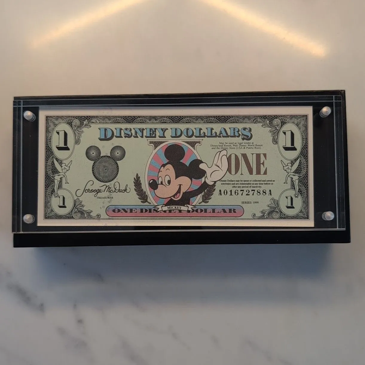 Product image for 1999 Disney Dollar AA Series MICKEY MOUSE $1 In Acrylic Display with Gift Box