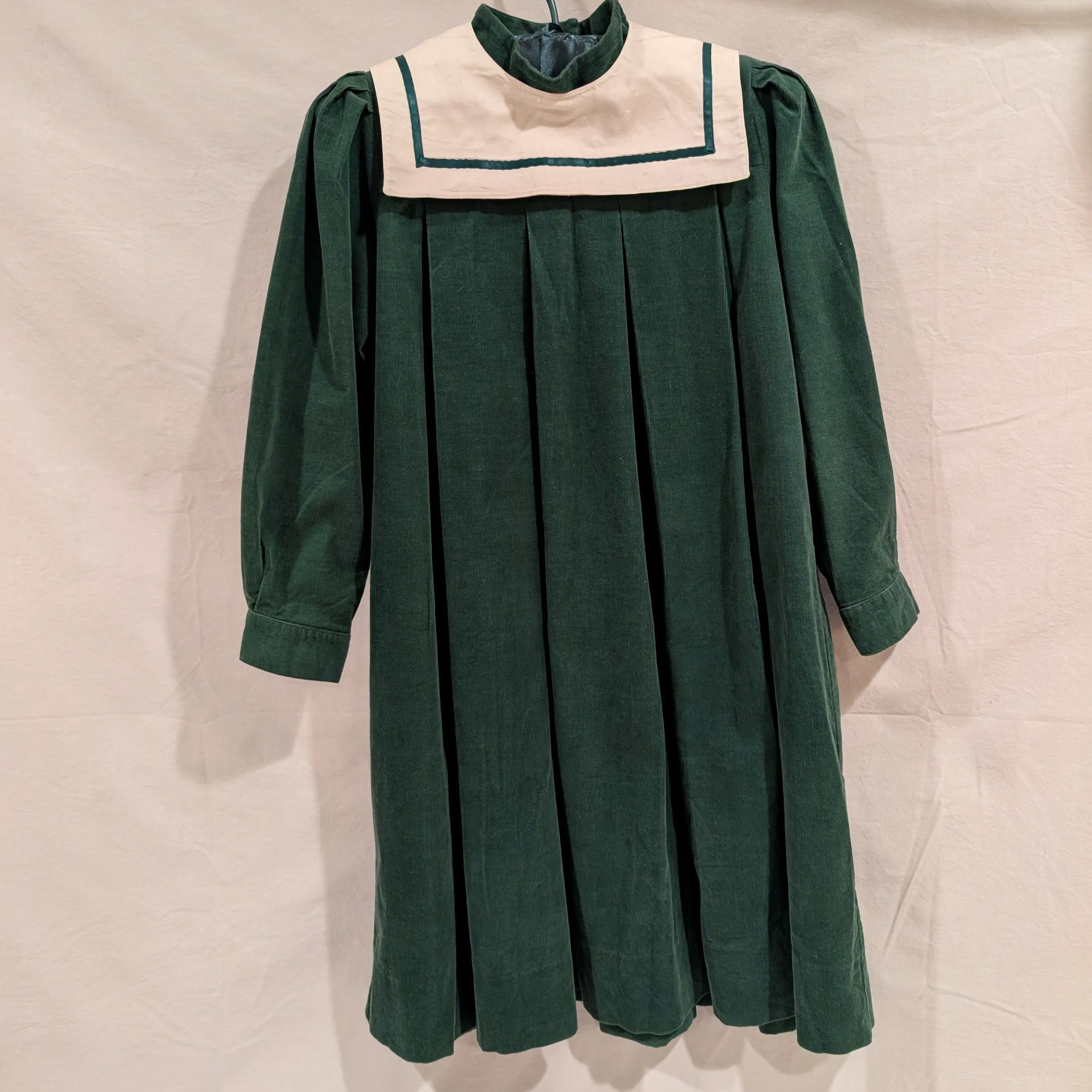 Product image for 80s Green Corduroy Laura Ashley with White Collar - Girls size 11-12