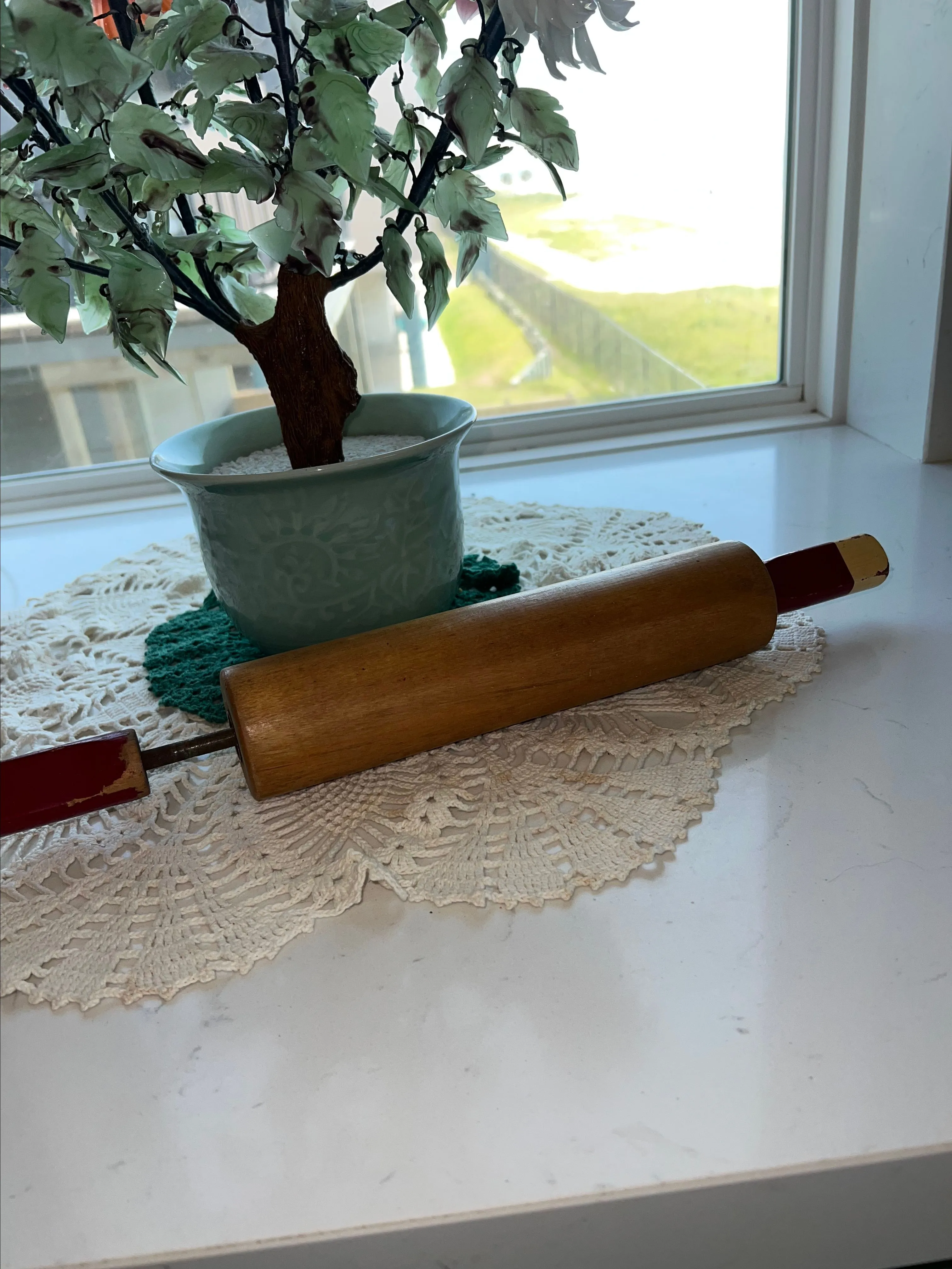 Product image for Wooden rolling pin red handles