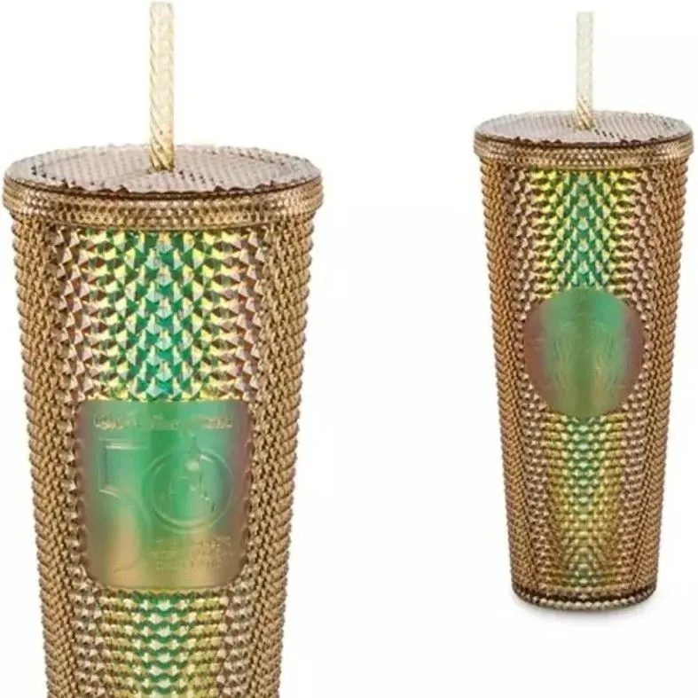 Product image for STARBUCKS Magic Kingdom 50th Anniversary Gold 24oz Studded Cold Cup Tumbler NEW
