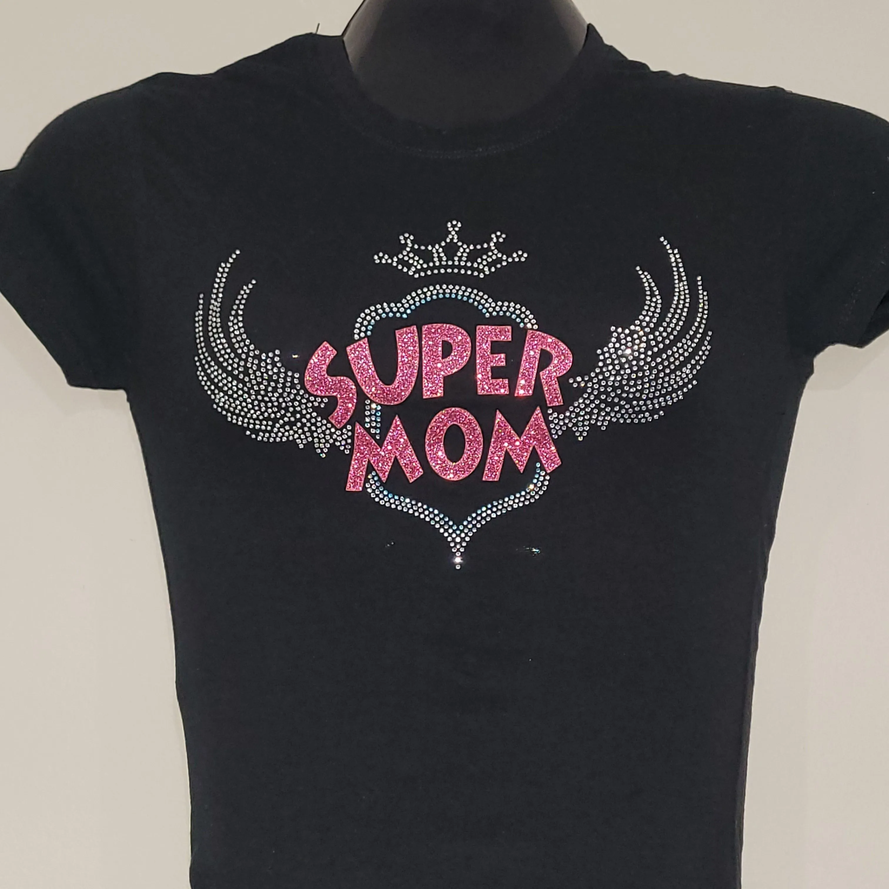 Product image for Super Mom Rhinestone Tshirt | Mothers Day Gift
