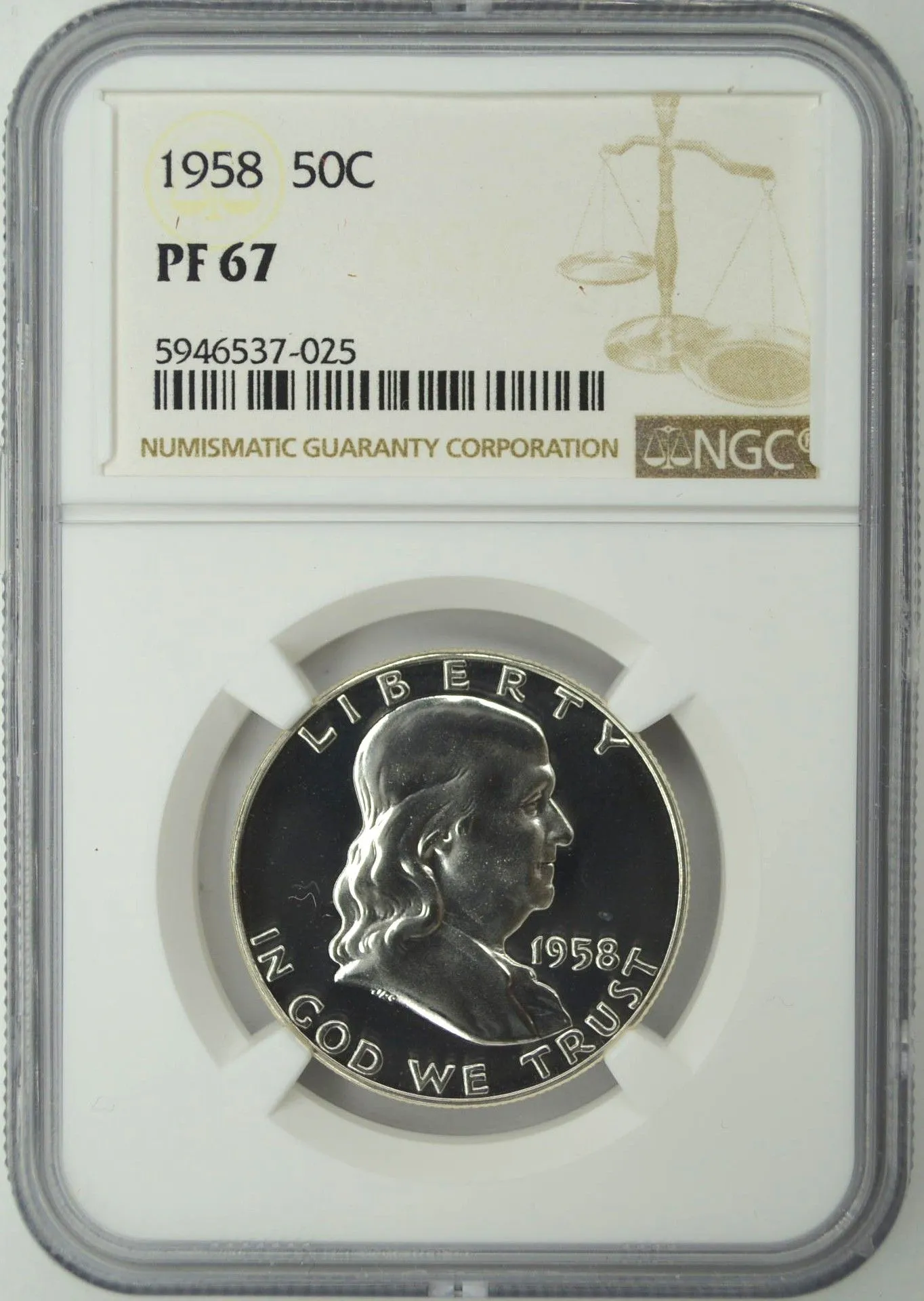 Product image for 1958 FRANKLIN HALF DOLLAR 50C NGC PF 67
