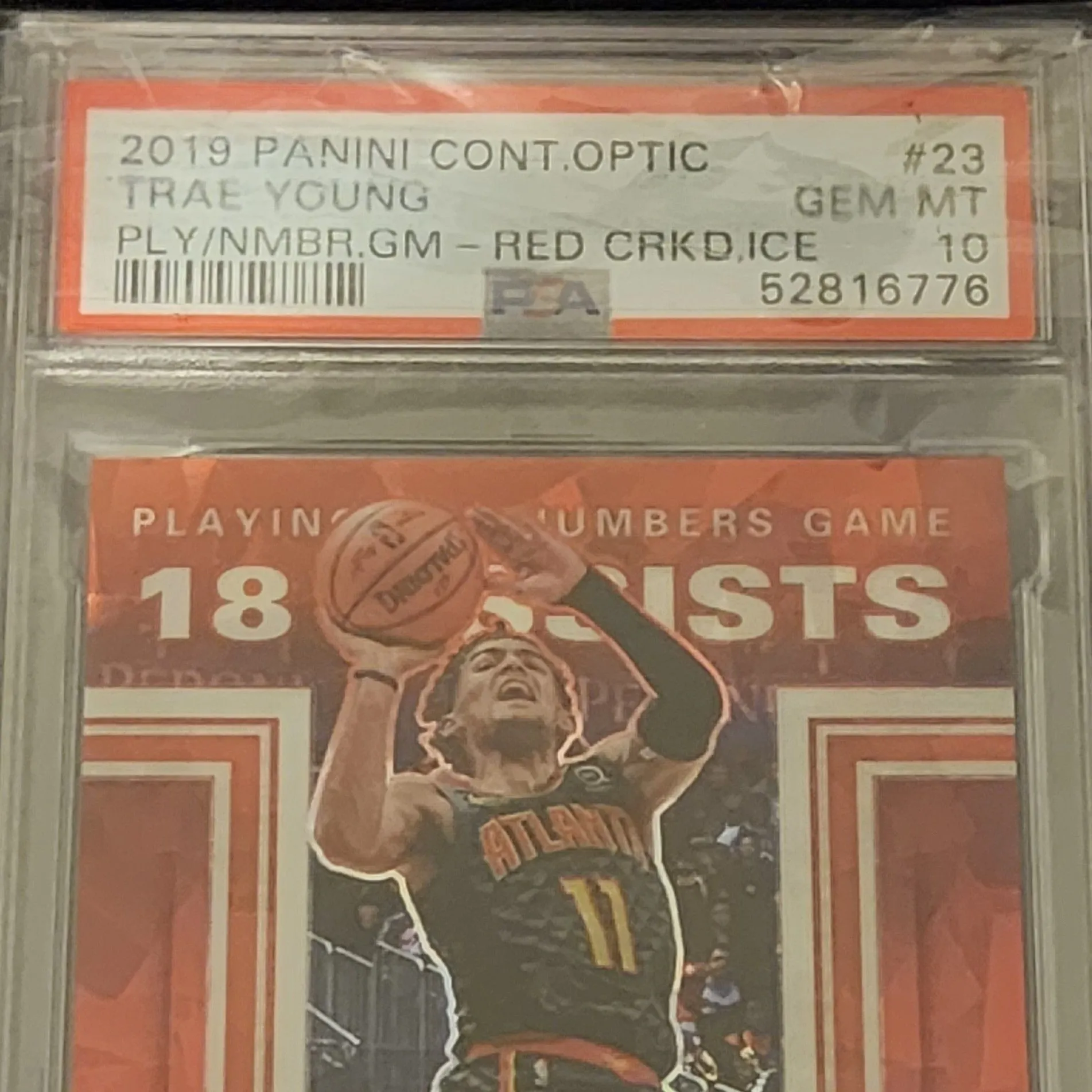 Product image for Red cracked ice ticket assists game Trae Young psa 10