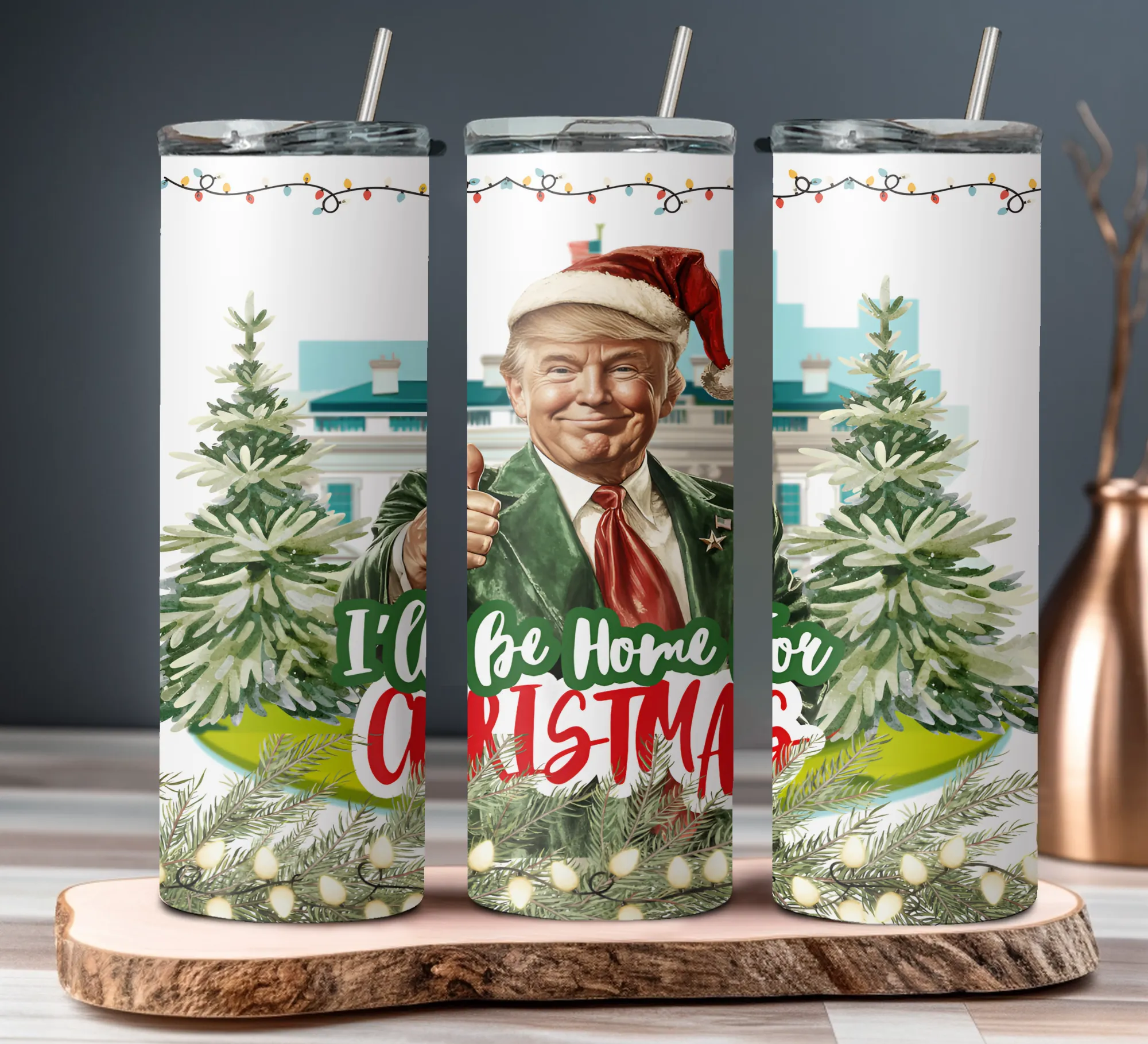 Product image for Trump will be home for Christmas 20oz stainless steel tumbler with lid and straw