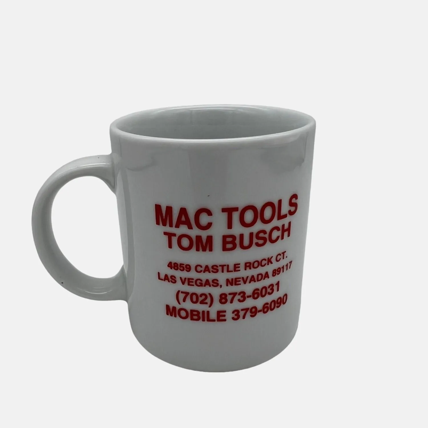 Product image for Mac Tools Tom Busch White Ceramic Coffee Mug Las Vegas Auto Racing Collectible