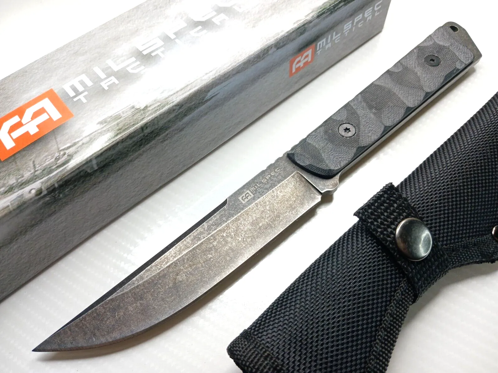 Product image for Full Tang Fixed Blade Knife G10 Vertical Carry Sheath 4 mm Thick Stonewashed