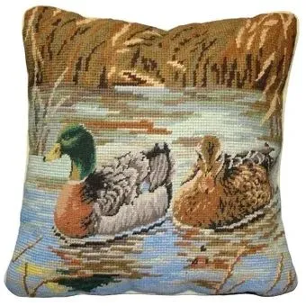 Product image for #57 NEW Ducks Needlepoint Accent Throw Pillow Cover 12x12