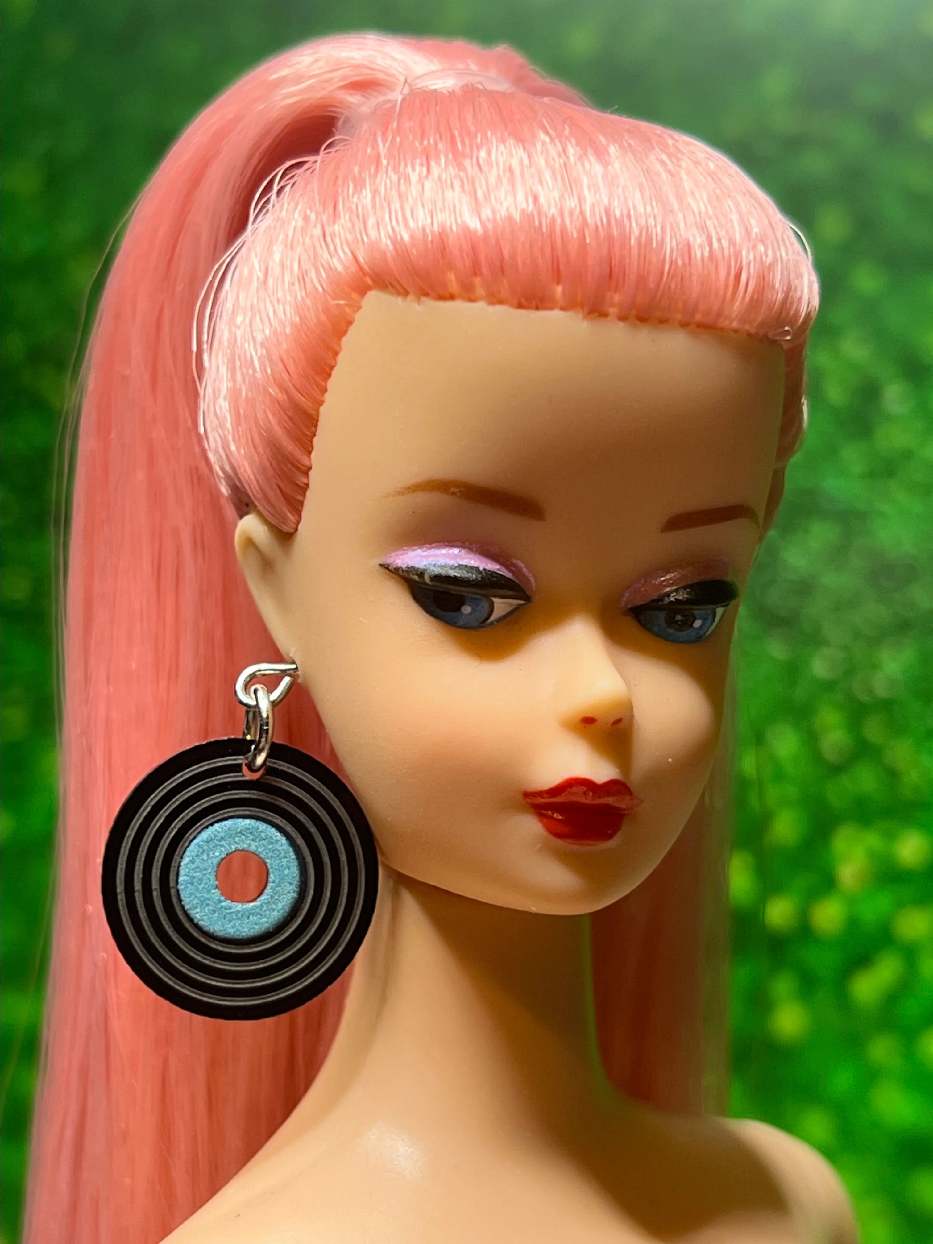 Product image for Handmade Doll Earrings - Aqua Vinyl Record