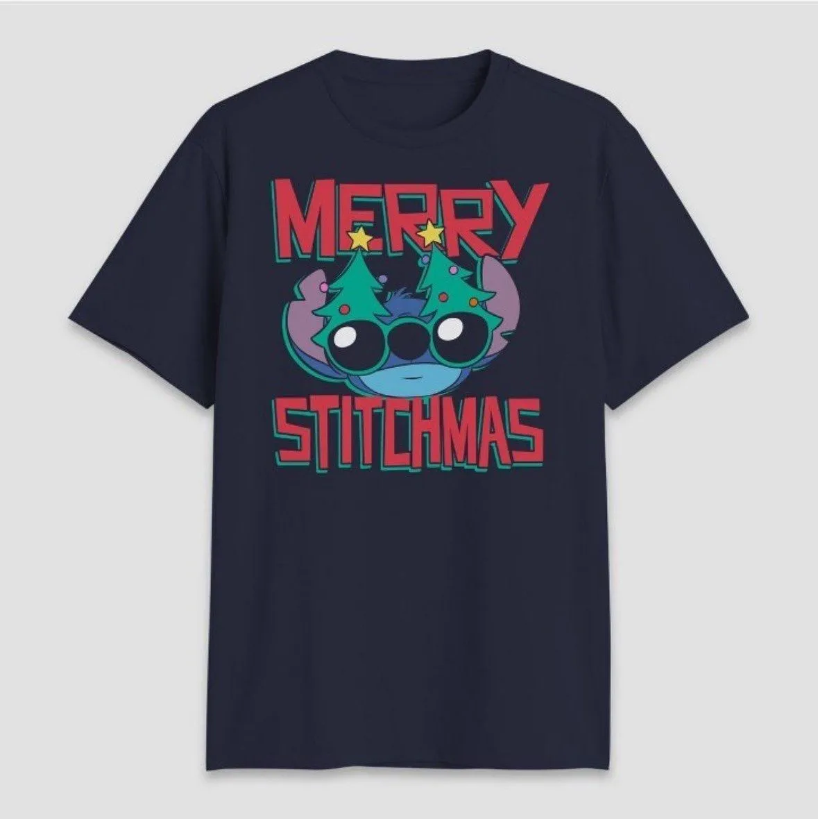 Product image for Men’s Size Small Stitch Merry Christmas Stitchmas Navy Blue Holiday Tshirt