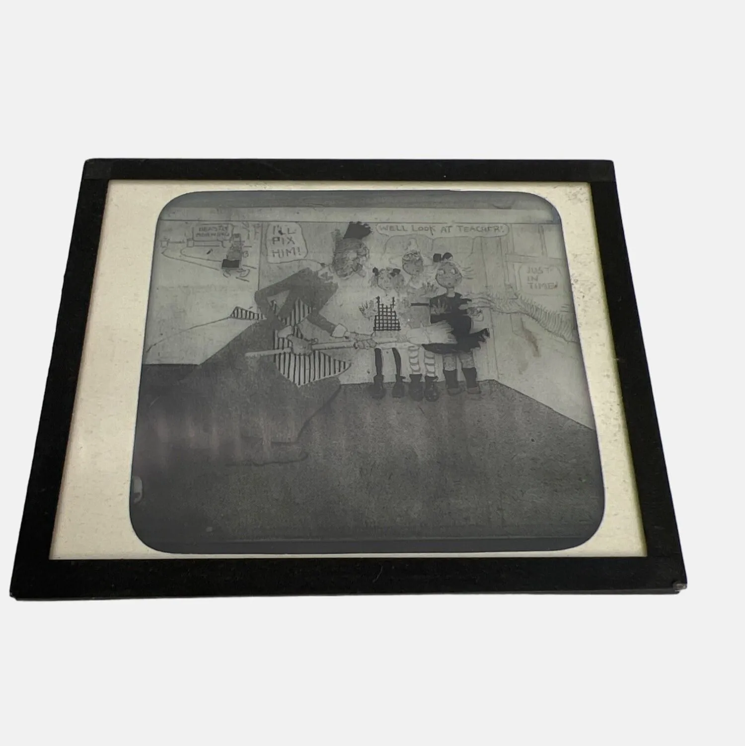 Product image for Antique Magic Lantern Glass Slide with Cartoon Comic Strip Image Black and White