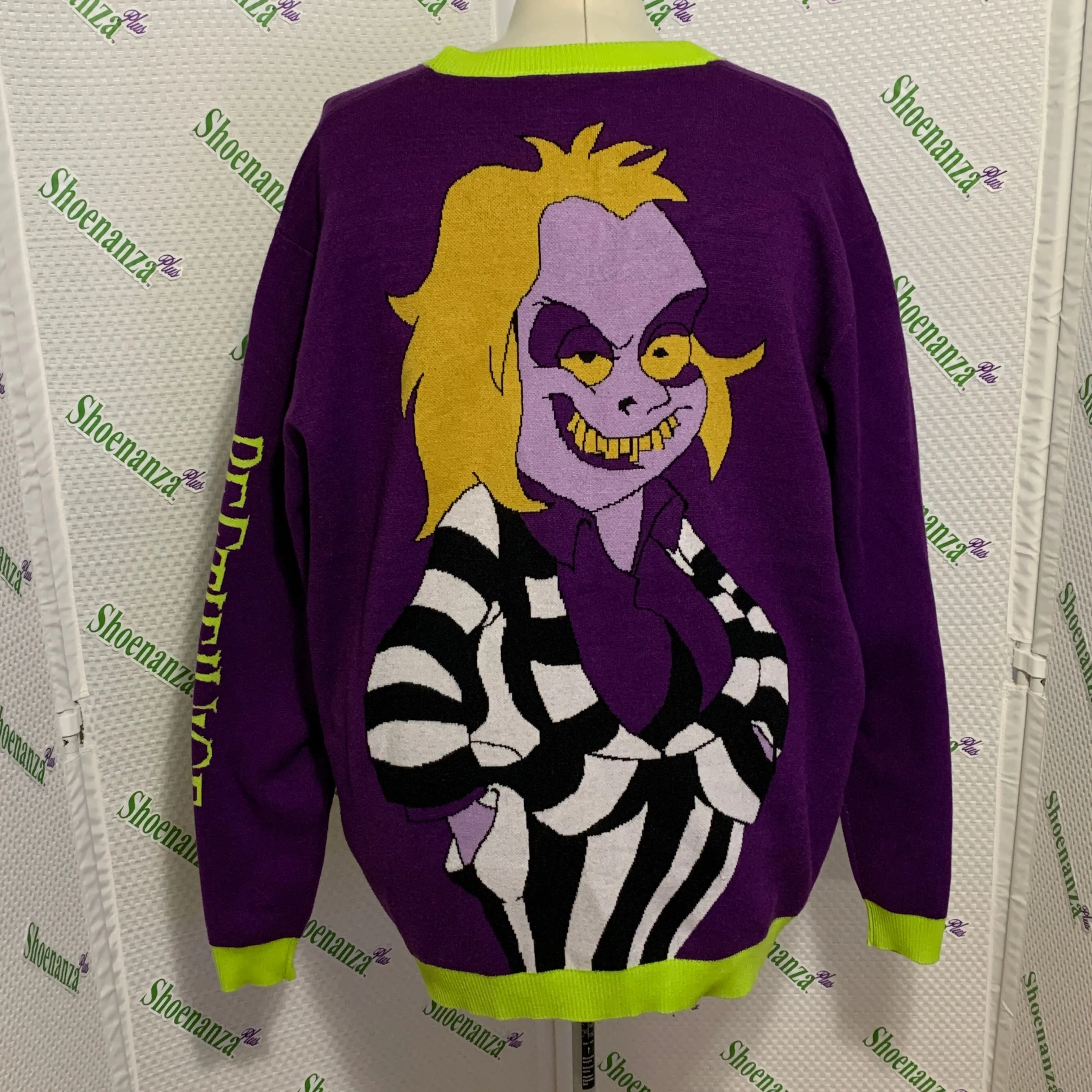 Product image for Cakeworthy Sweater Cardigan Beetlejuice Animated Halloween Pockets Plus 3XL