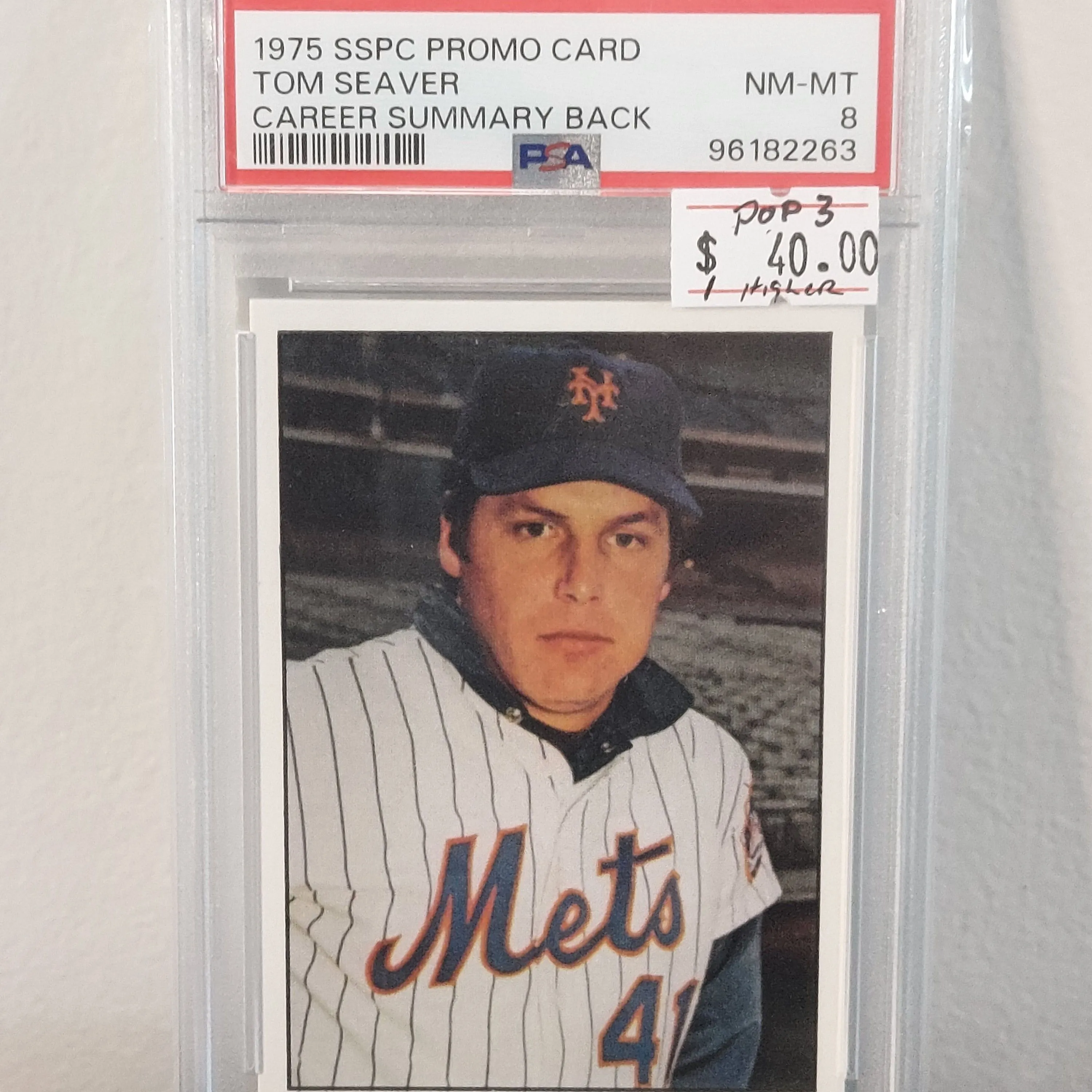 Product image for 1975 Sspc Promo Card Tom Seaver  Career Summary Back PSA NM-MT 8