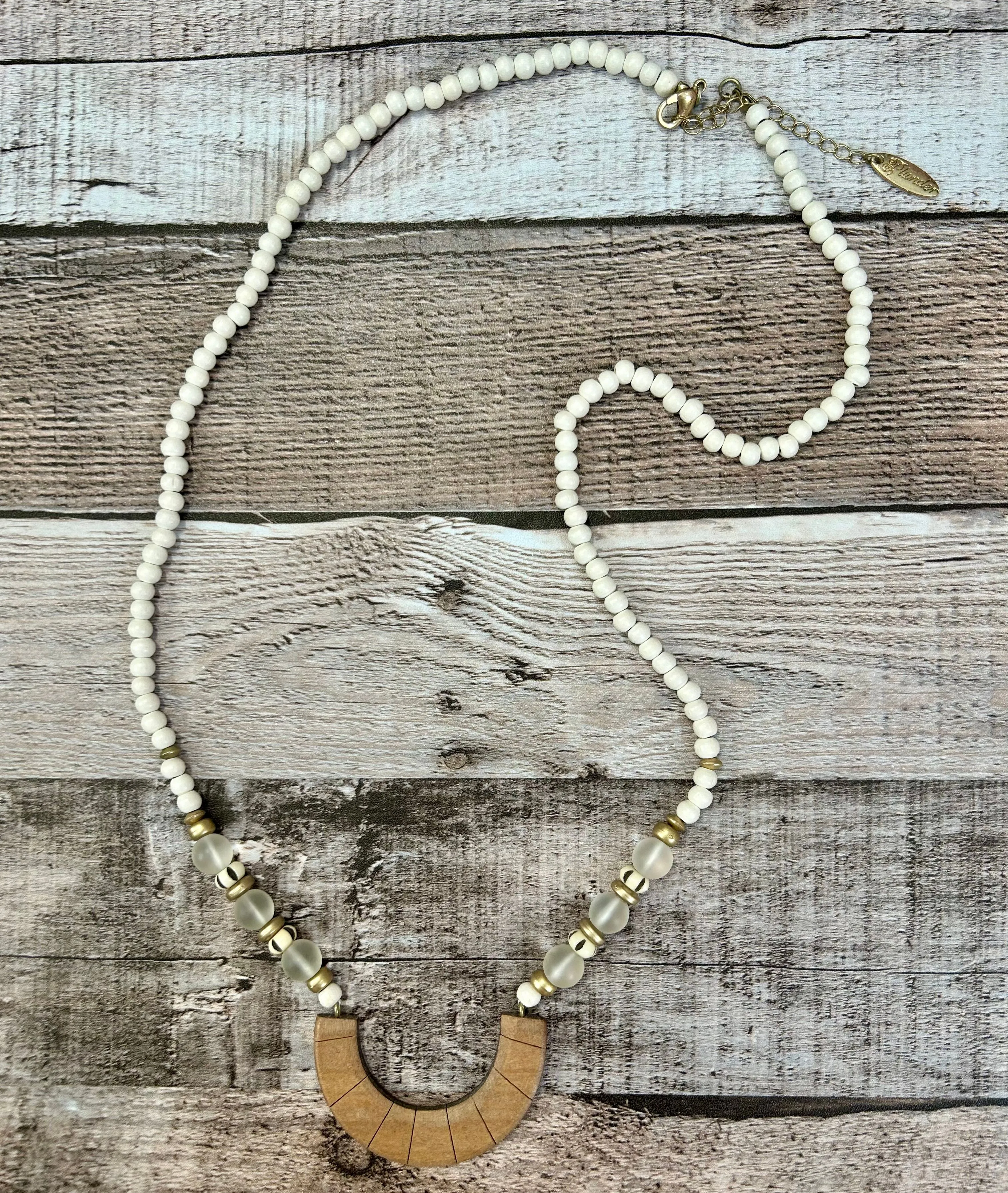 Product image for Plunder Brand Beaded Necklace with Wooden Accent Piece Trendy 