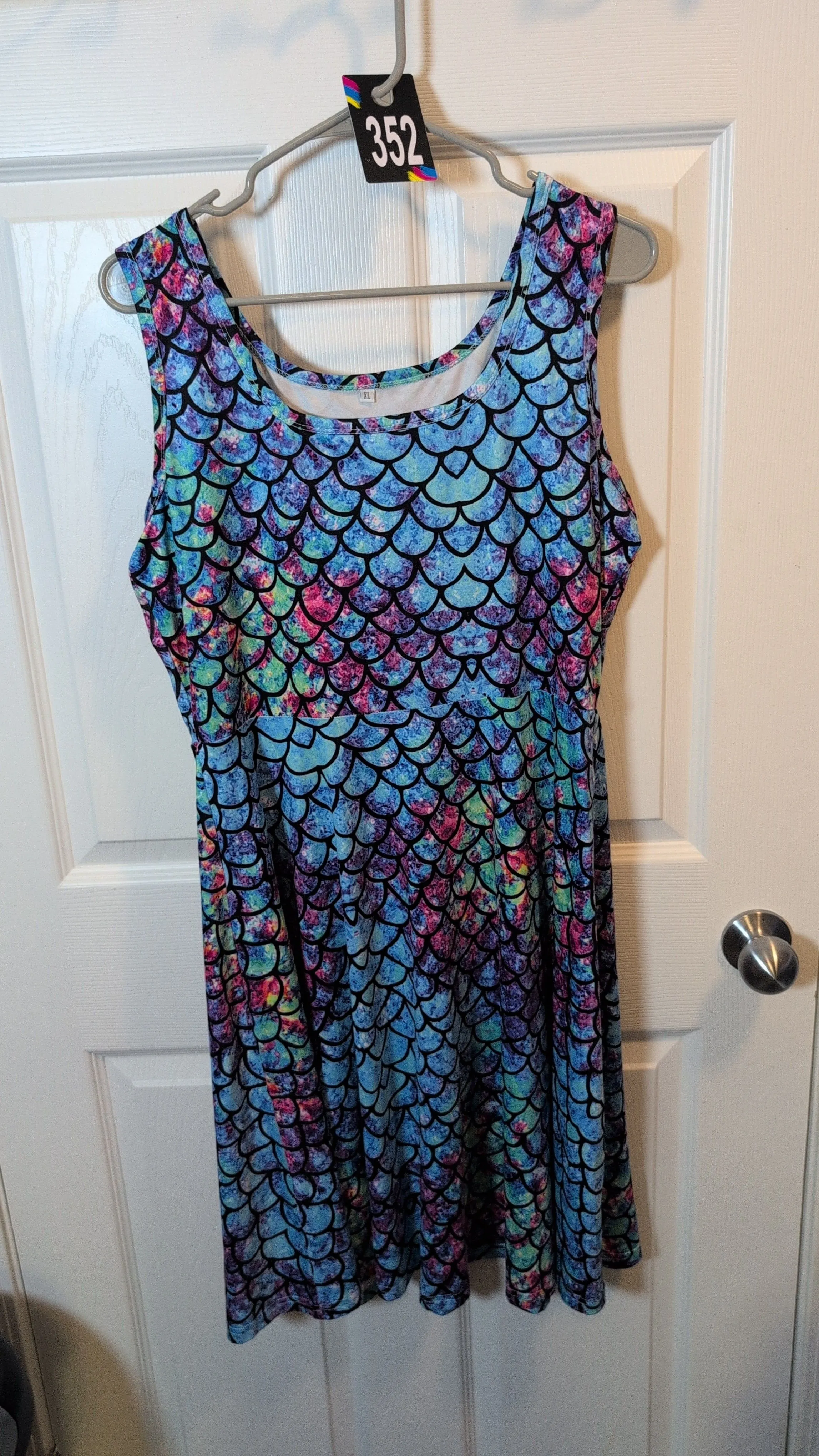 Product image for z352 unbranded multicolor mermaid scale tank dress size XL